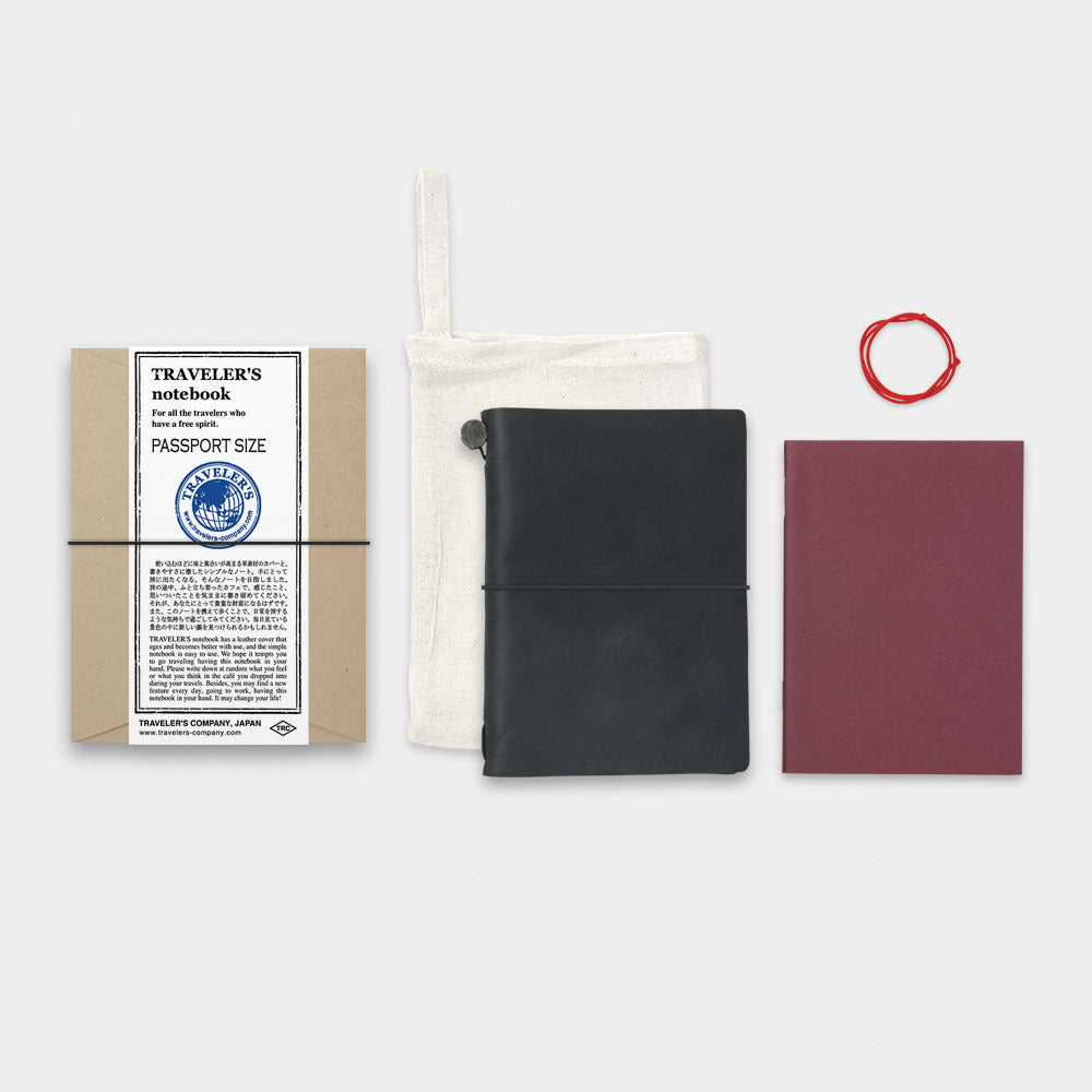 TRAVELER'S COMPANY TRAVELER'S Notebook Starter Kit - Passport Size Black Leather Journal | Perfect for Travel, Diary, Sketching & Note-Taking