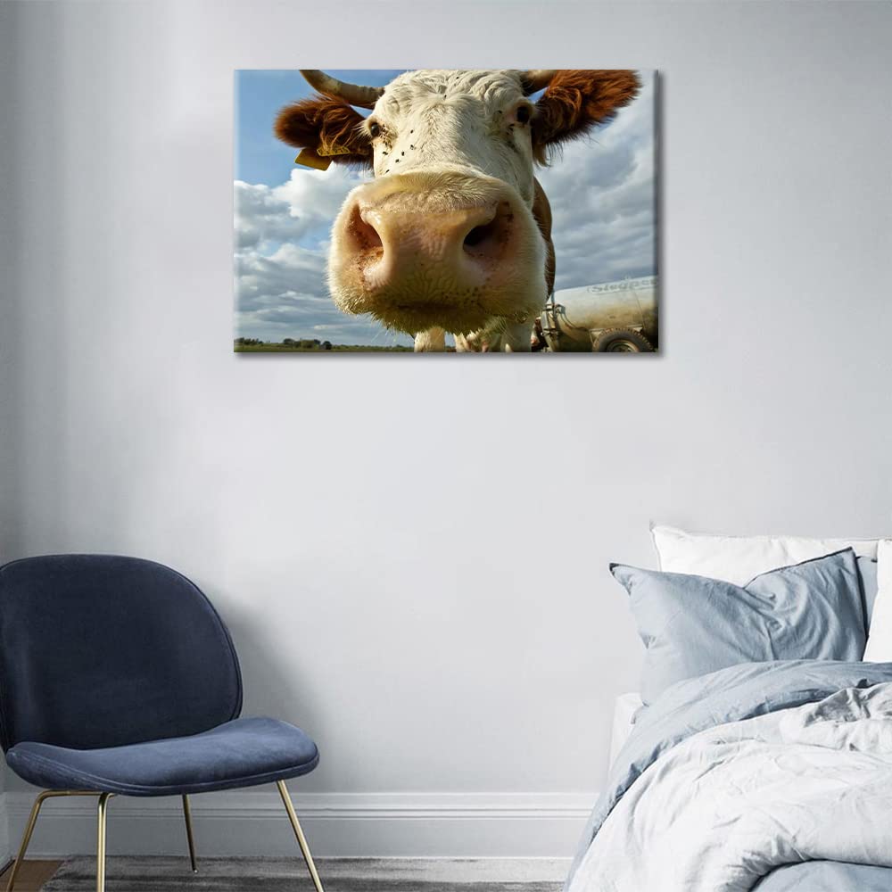 TUMOVO Modern Pasture Cattle Painting - Animal Wall Art Canvas Print for Living Room, Bedroom, Kitchen Decor - Framed Ready to Hang Home Decor Gift - 18x12 Inches - Perfect for Farmhouse, Rustic & Contemporary Interior Design Styles
