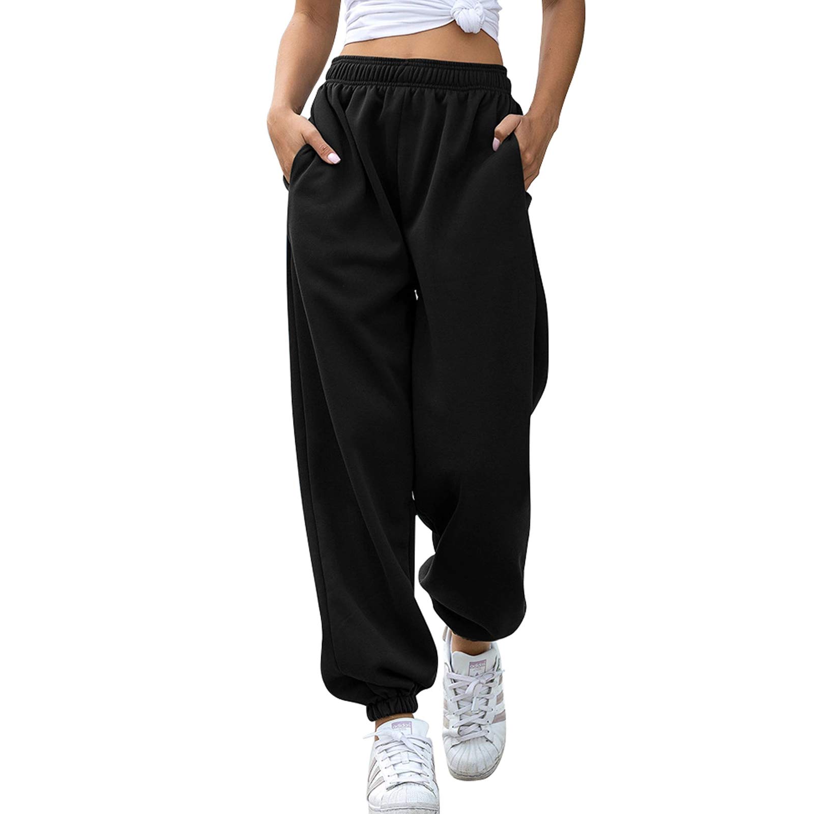 Aporake Women's High Waist Sweatpants with Pockets - Casual Joggers, Drawstring Relaxed Fit Workout Athletic Pants for Yoga, Running & Lounge Wear