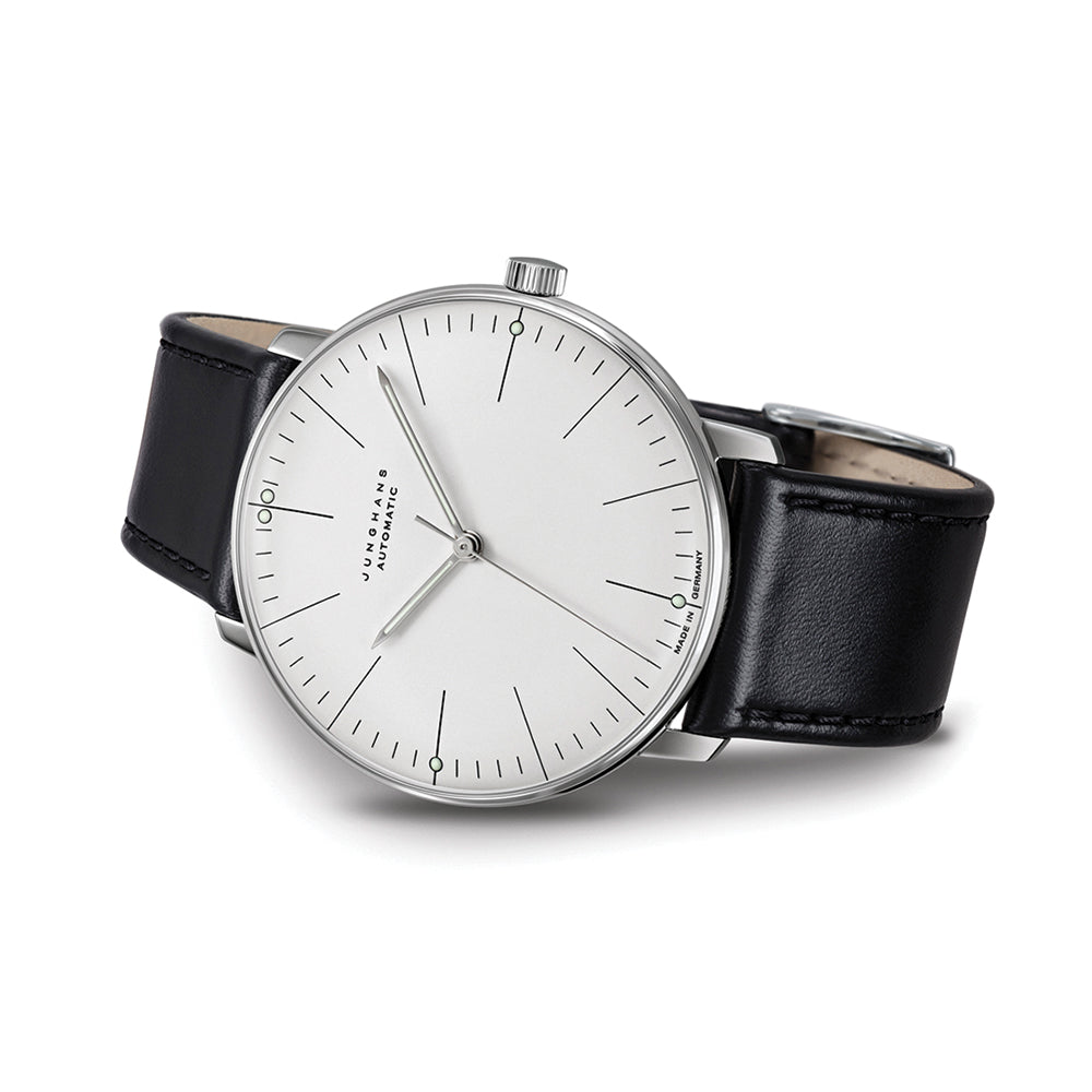 Max Bill Automatic Watch 38mm Sapphire Crystal Silver Dial Leather Strap - Perfect for Business, Casual & Formal Occasions