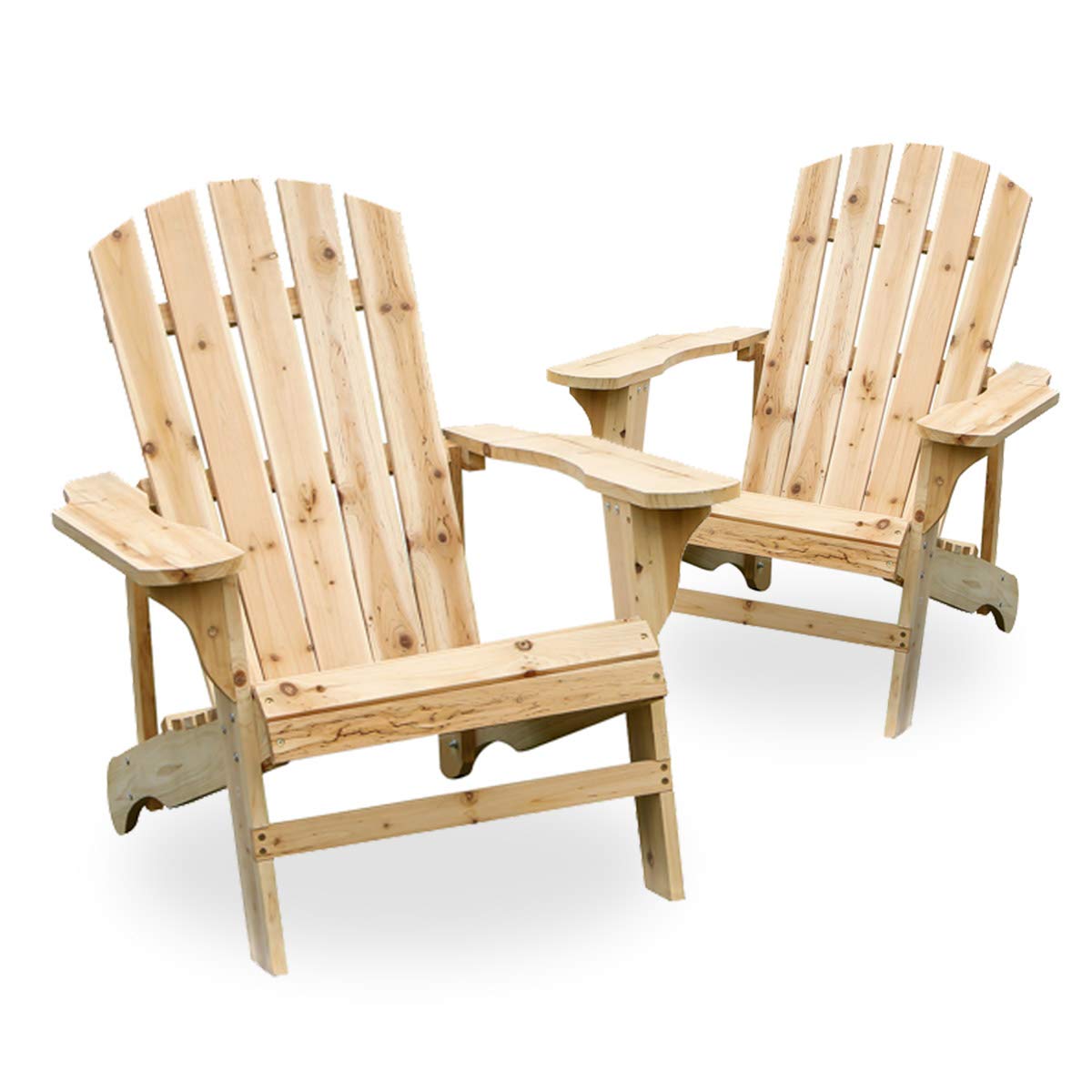 Premium Wood Adirondack Chairs Set of 2 - Natural Finish Outdoor Lounge Chairs for Patio, Garden, Yard & Poolside Relaxation | Durable All-Weather Furniture for Backyard, Deck & Beach House