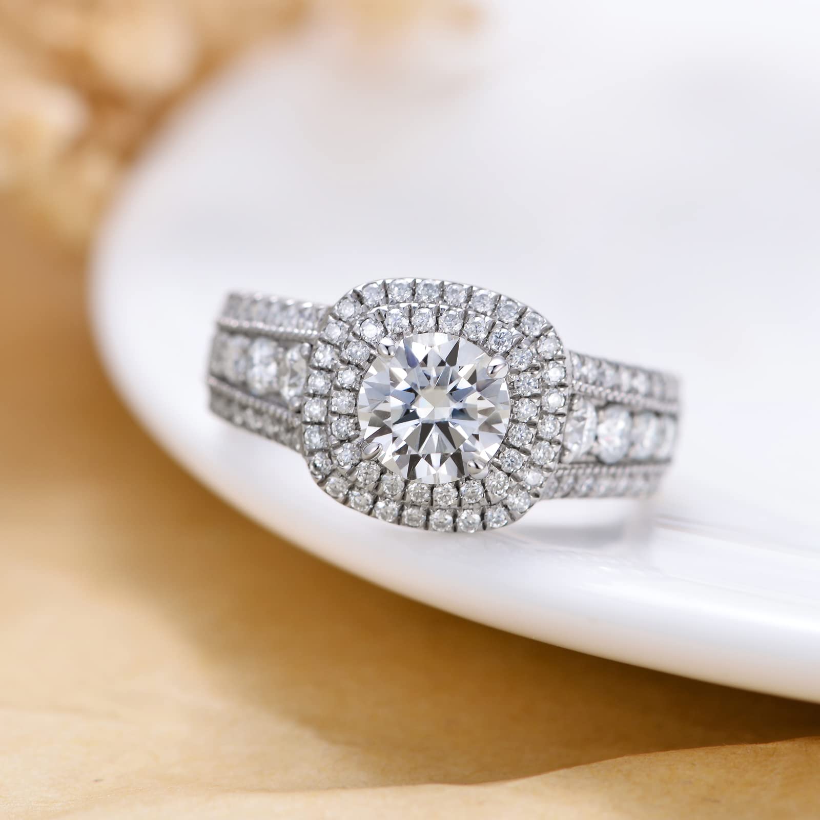 2CT Moissanite Engagement Ring for Women - 925 Sterling Silver Platinum Plated Wedding Band, Size 6 | Perfect for Proposals, Anniversaries & Bridal Jewelry Gifts