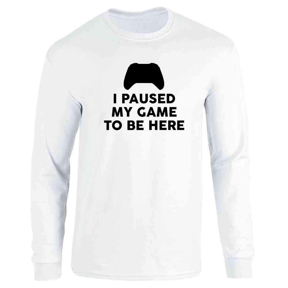 Pop Threads 'I Paused My Game to Be Here' Xbox Controller Gamer Long Sleeve T-Shirt | Comfortable Gaming Apparel for Casual Wear & Video Game Nights