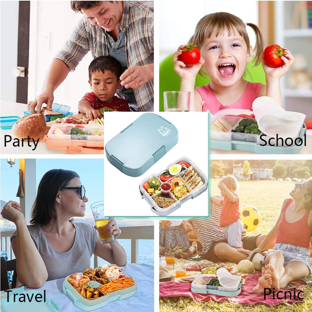 SGAONSN Kids Lunch Box - 6 Compartment Bento Box for School, BPA Free Plastic Food Container | Picnic, Snacks & Salad Storage | Toddler & Baby Lunch Box (Blue) - Perfect for School Lunches, Daycare Meals & Family Outings