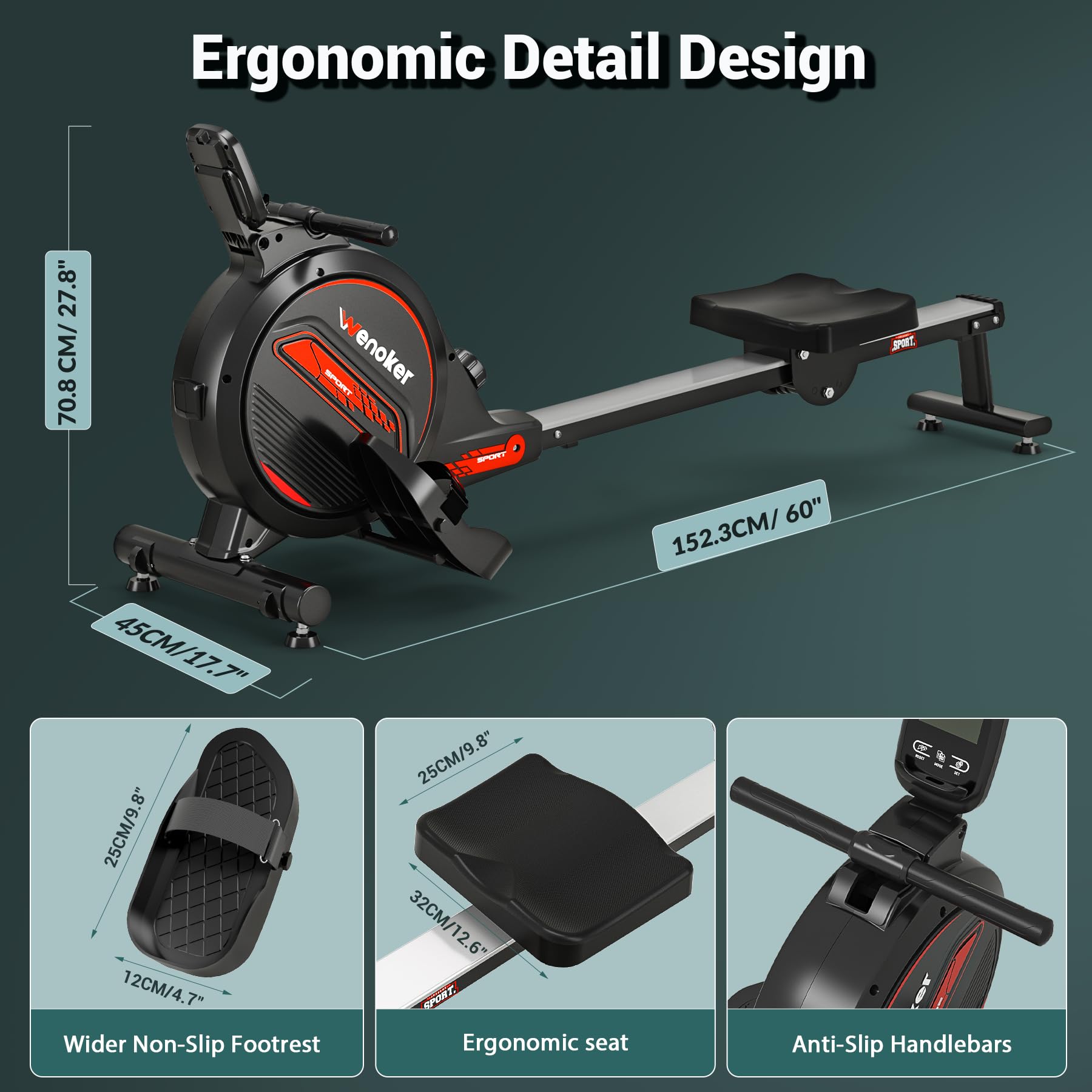 Wenoker Magnetic Rowing Machine for Home - 350 LB Weight Capacity, Quiet Rower with LCD Monitor & Tablet Holder, Foldable Space-Saving Design - Perfect for Home Gym, Cardio Workouts and Full-Body Exercise