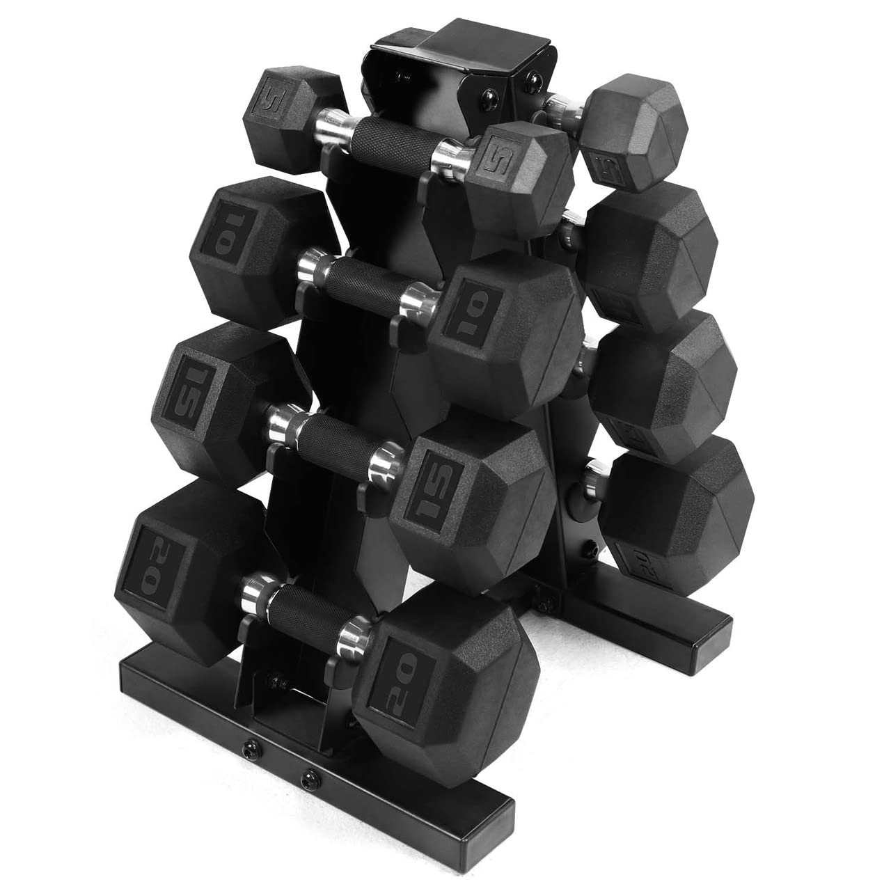 WF Athletic Supply Rubber Encased Hex Dumbbells with Contoured Rubber Grip Handle - Strength Training Weights for Muscle Toning, Full Body Workouts & Home Gym | Perfect for CrossFit, HIIT & Weightlifting Exercises