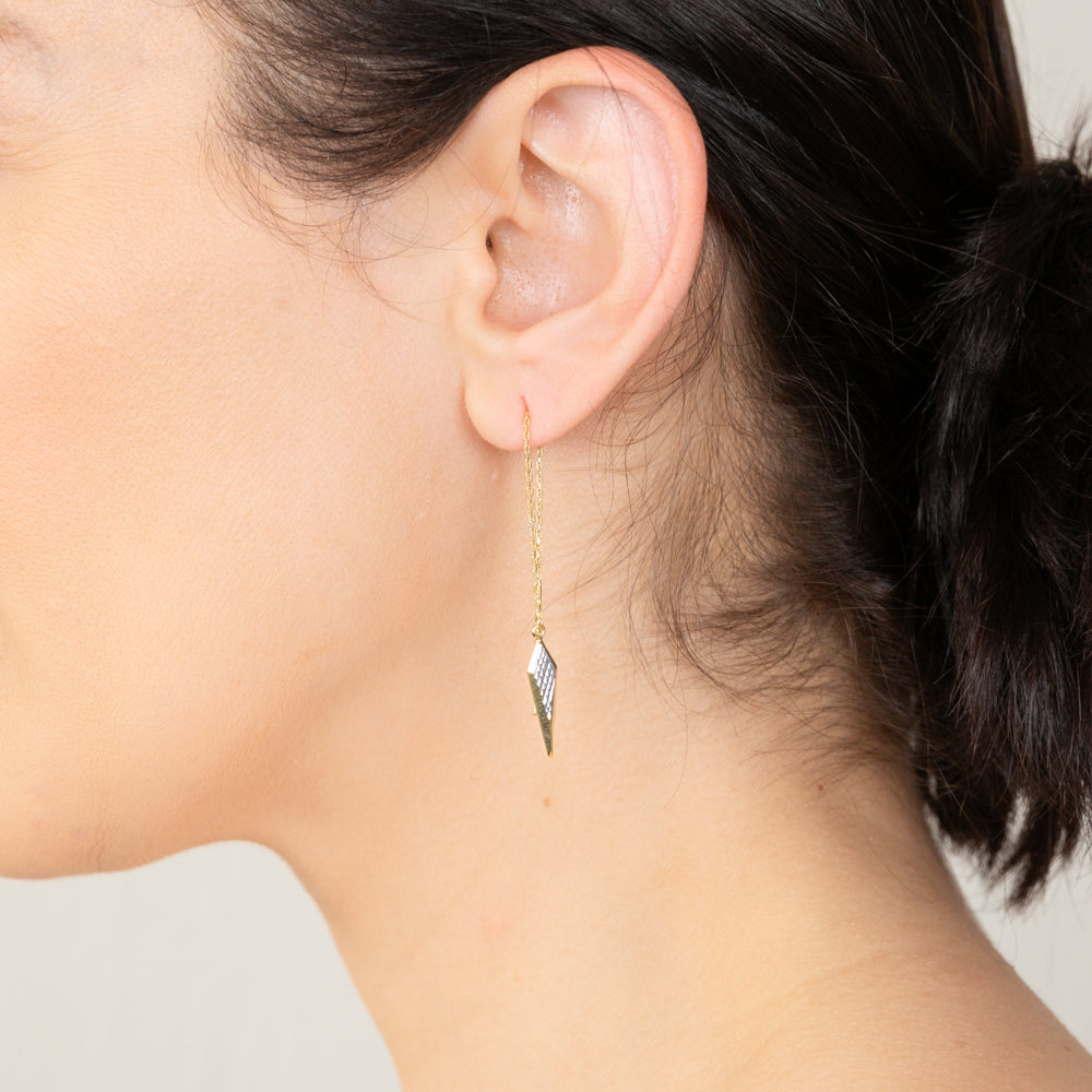 9ct Yellow and White Gold Two-Tone Diamond Drop Threader Earrings - Elegant Dangle Earrings for Women, Perfect for Parties, Weddings, and Special Occasions
