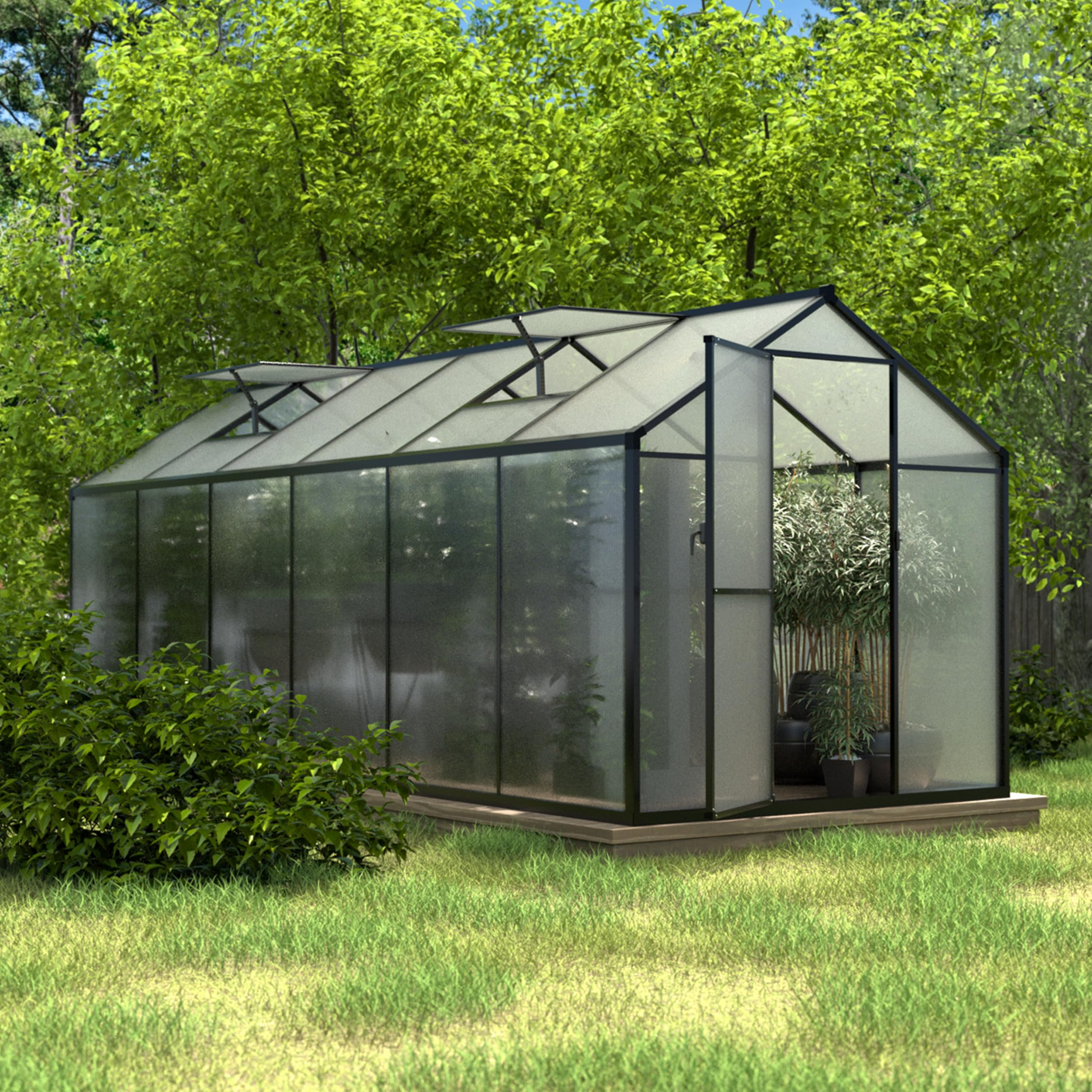 VEIKOU 6x12 FT Outdoor Greenhouse with Upgraded Rivet Structure - 4mm Twin-Wall Polycarbonate Panels & Aluminum Frame - Heavy Duty Winter Greenhouse with 2 Vents & Lockable Door (Gray) - Perfect for Gardening, Seed Starting & Plant Protection in Cold Climates
