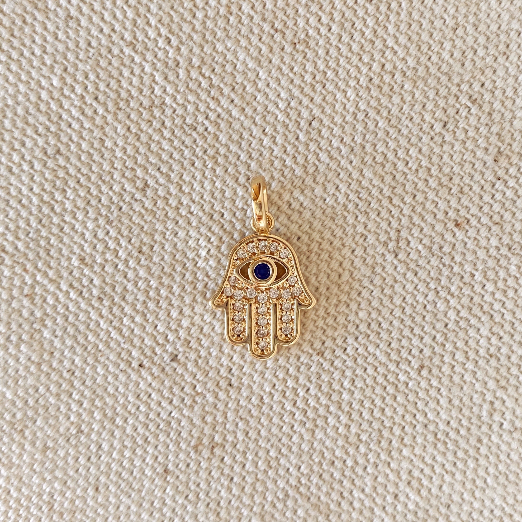 18K Gold Filled Evil Eye Hamsa Charm Necklace with Cubic Zirconia Pendant - Protection Jewelry for Women, Gift for Birthday & Spiritual Healing