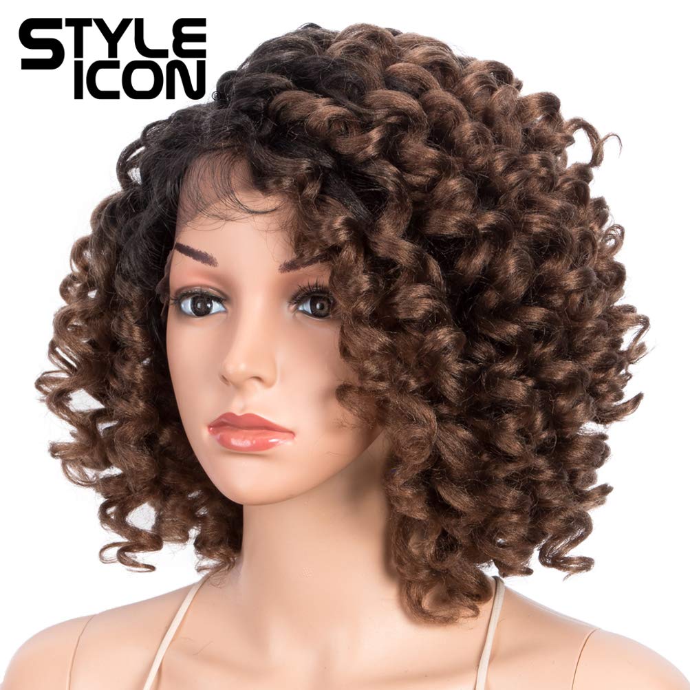 13 Inch Short Curly Afro Wigs for Black Women - Lace Front Side Part Synthetic Ombre Blonde Wig (OT30) | Perfect for Cosplay, Daily Wear & Special Occasions