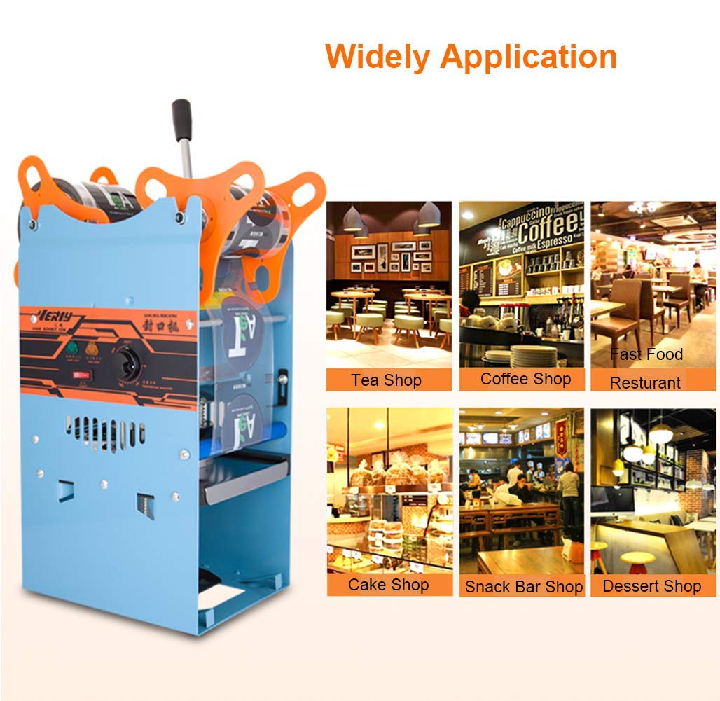 TOPCHANCES 270W Manual Plastic Milk Tea Cup Sealing Machine - 300-500 Cups/Hour Electric Coffee Cup Sealer for 180mm Tall & 95mm Diameter Cups - Perfect for Bubble Tea Shops, Coffee Stands, and Takeout Businesses