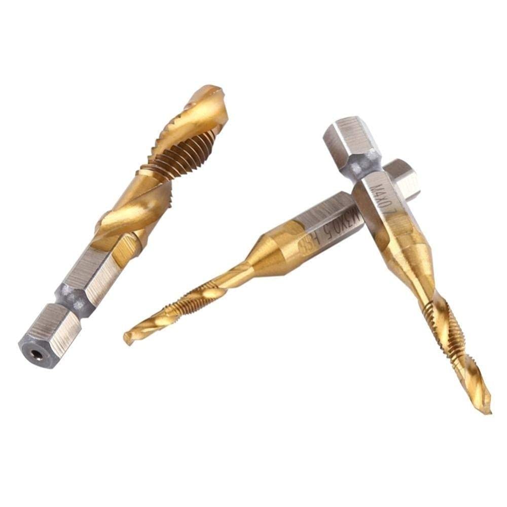 6Pcs Titanium Plated M3-M10 Hex Shank Drill Bit Set - Screw Tap & Countersink Bits for Woodworking, Metal & DIY Projects | Perfect for Cabinetry, Furniture Making & Home Repairs