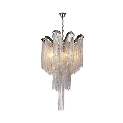 LITFAD 4-Light Modern Art Deco LED Chandelier - Silver Metal Chain Pendant Lighting Fixture for Living Room, Bedroom, Hotel & Restaurant | Energy-Efficient Ceiling Light for Dining Area, Foyer & Commercial Spaces