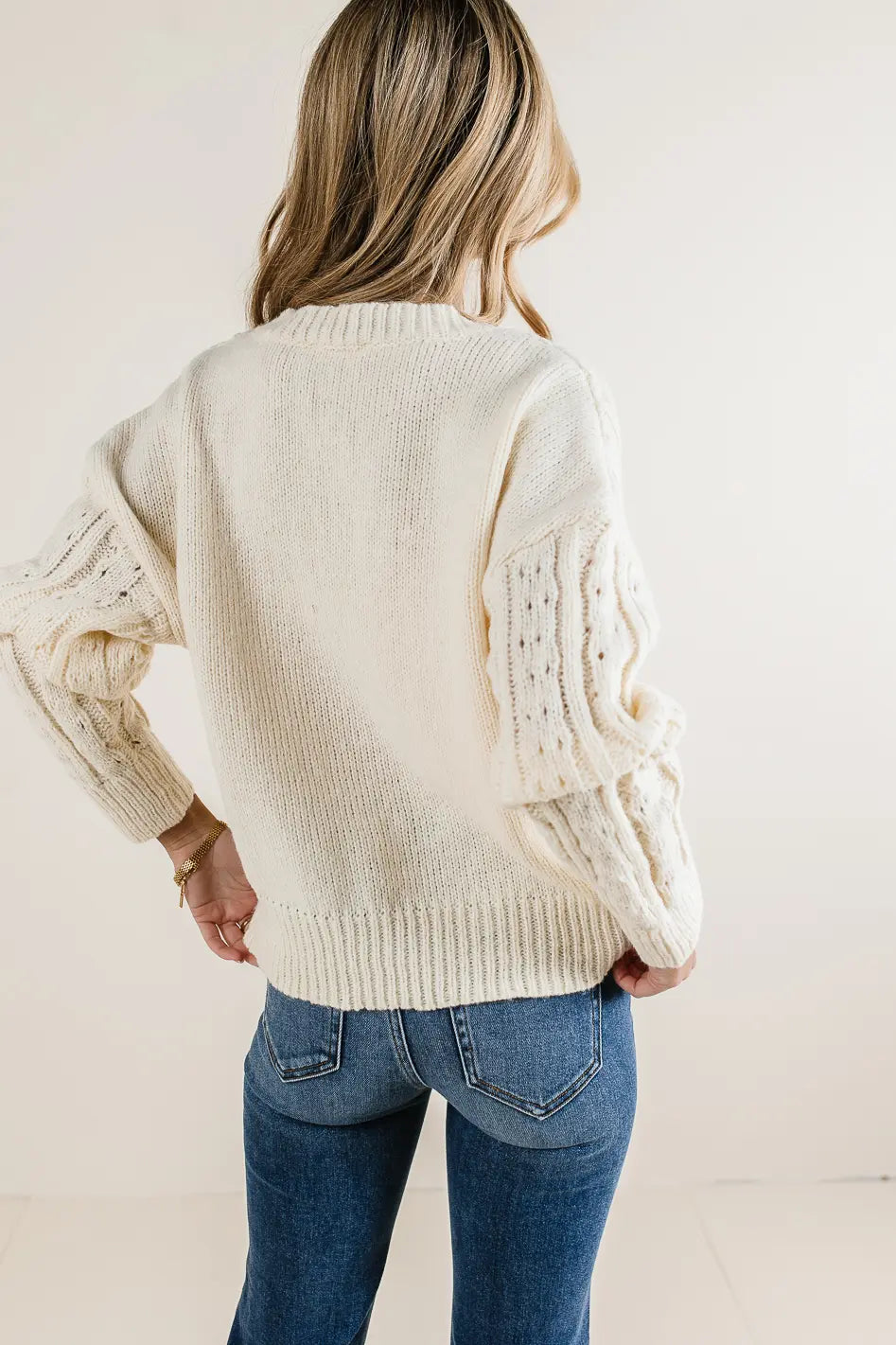 Emilia Knit Sweater Women's Cream Pullover - Cozy Winter Casual Wear for Office & Date Nights