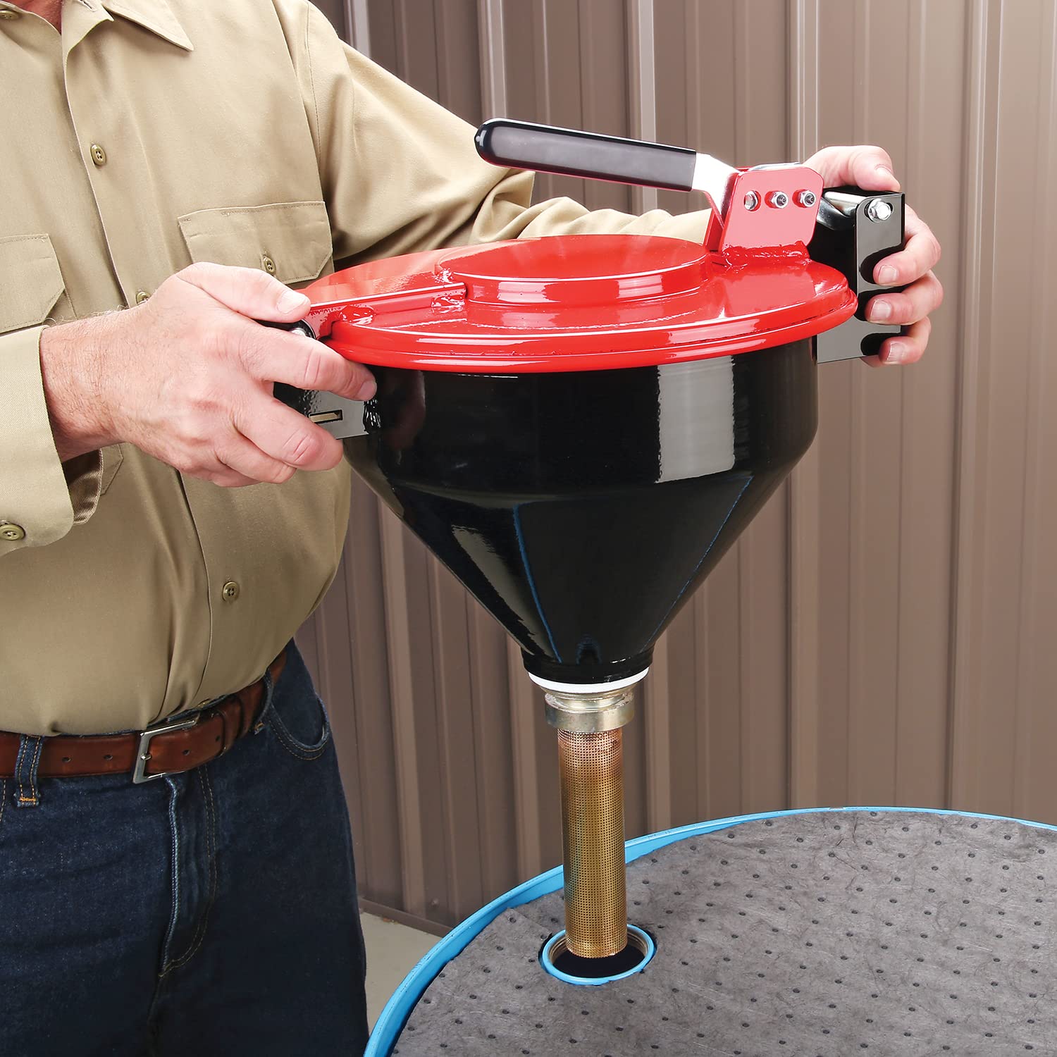PIG Drum Funnel Flame Arrestor - Brass Safety Device for Steel Drum Funnels | Fire Prevention for Gasoline, Diesel & Chemical Transfer | Model DRM617