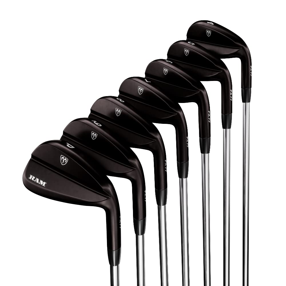 Ram Golf FX77 不锈钢球员距离黑色铁杆套装，男士右手，适合高尔夫球场和练习场使用