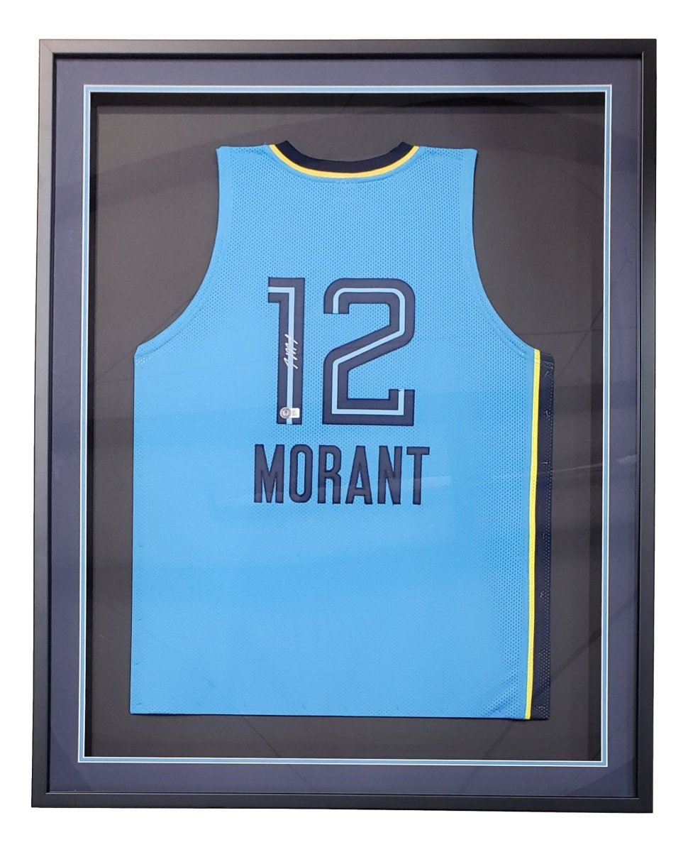 Ja Morant Signed Memphis Grizzlies Light Blue Basketball Jersey - Authentic Framed Memorabilia for Sports Fans & Collectors - Perfect for Man Cave, Game Room, or Office Decor