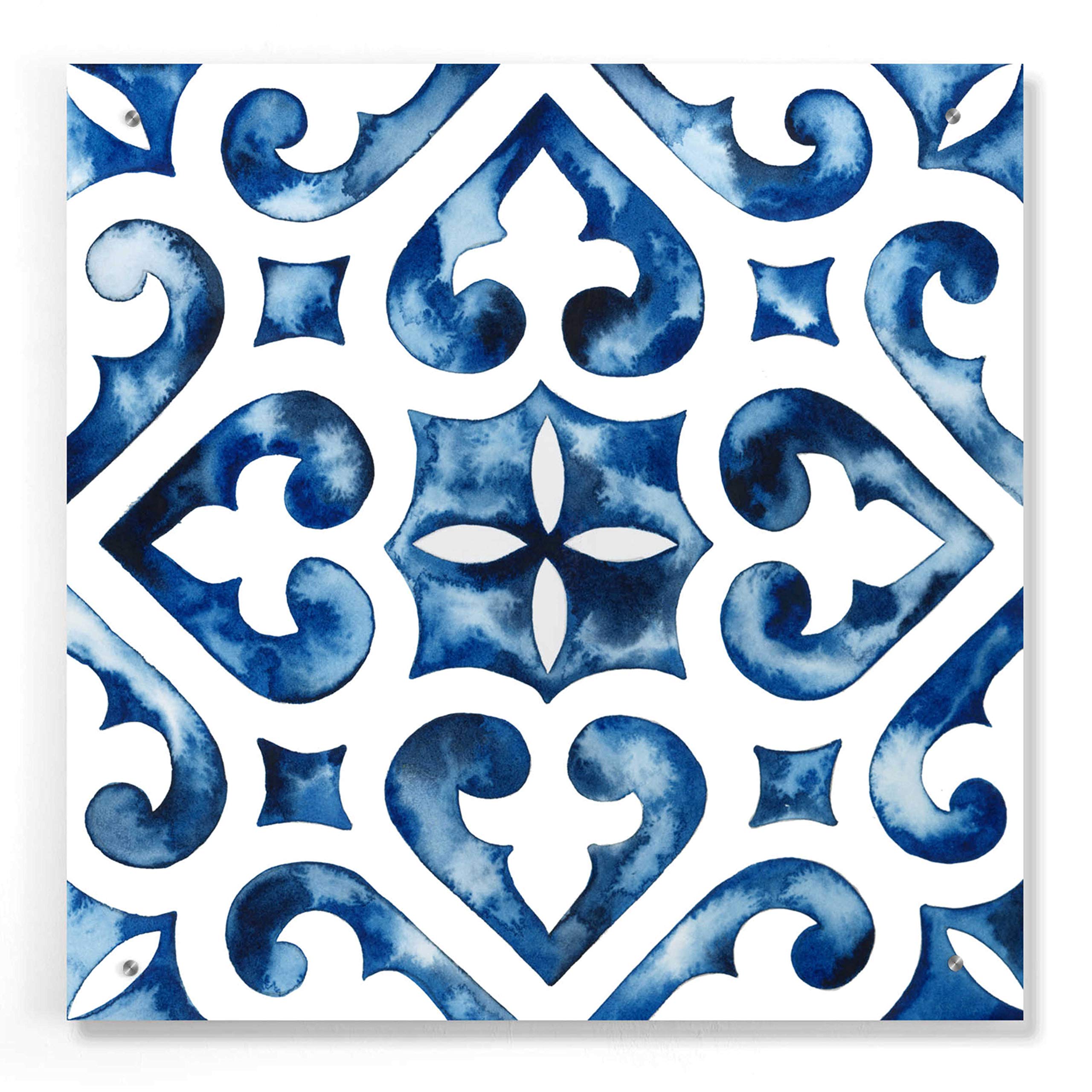 Grace Popp's 'Cobalt Tile VI' - Premium Acrylic Glass Wall Art, 24x24 Inches, Modern Abstract Painting for Living Room, Bedroom & Office Decor