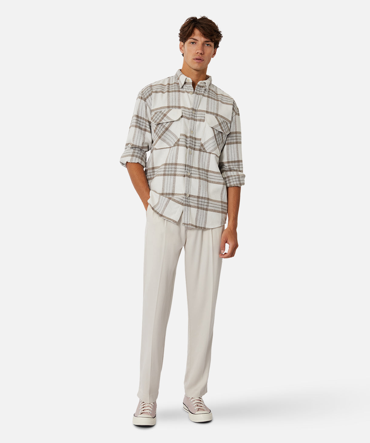 Men's Derby Long Sleeve Shirt in Classic Taupe Tweed - Perfect for Office Wear & Smart Casual Outfits