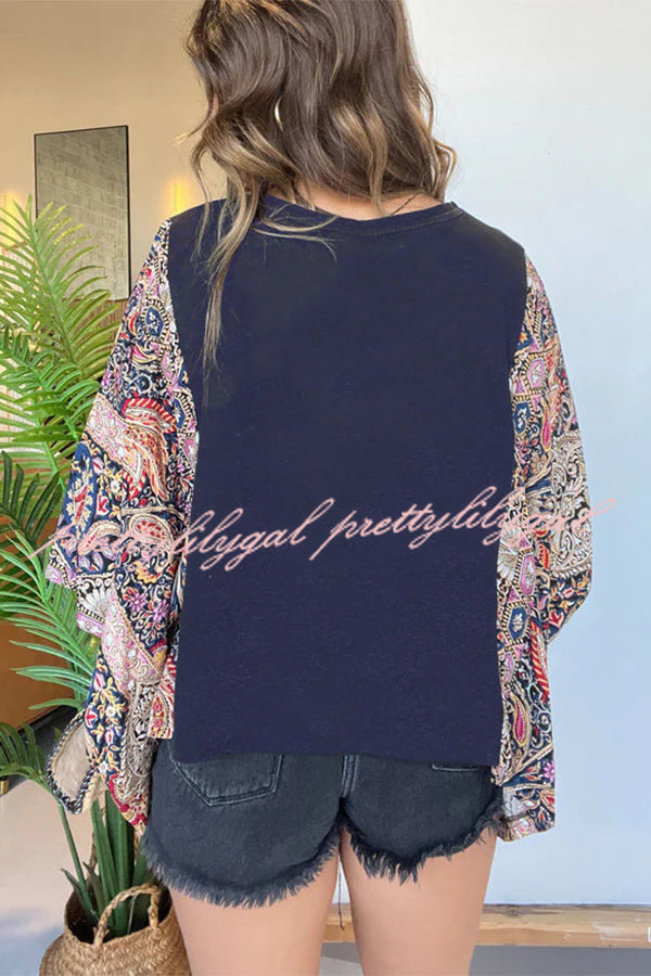 Stylish Ethnic Print Batwing Sleeve Loose Blouse for Women - Boho Chic Tunic Top for Casual Outings & Summer Festivals