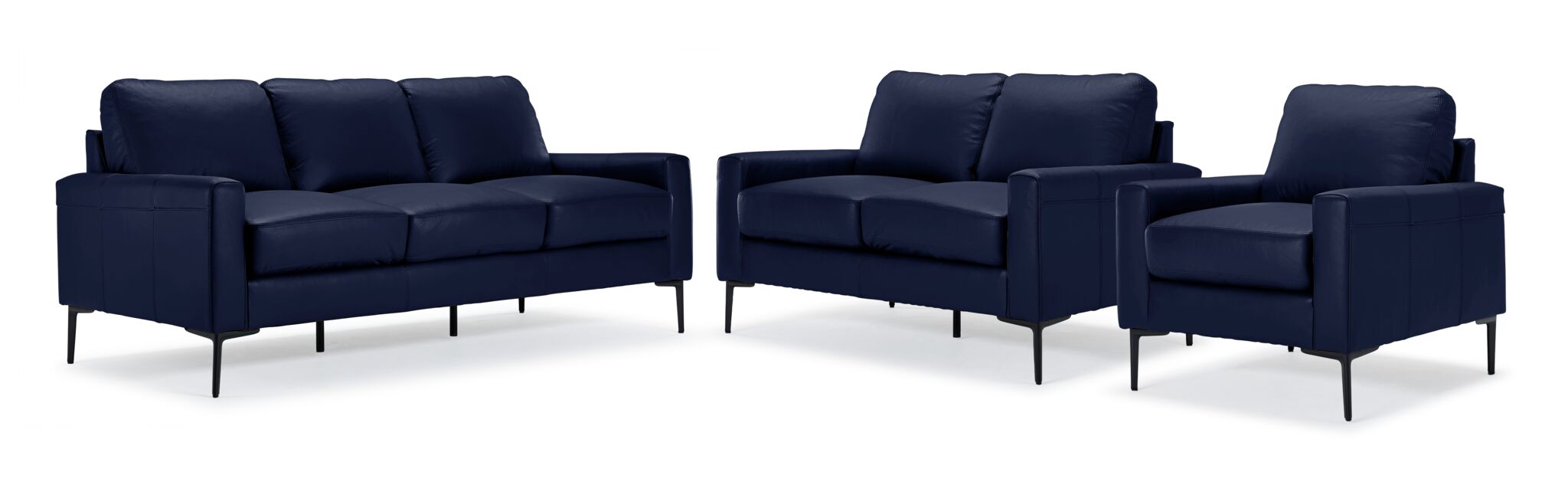 Premium Navy Blue Chito Leather Sofa Set - 3-Piece Loveseat & Chair Living Room Furniture for Modern Home Decor | Perfect for Family Gatherings & Relaxation
