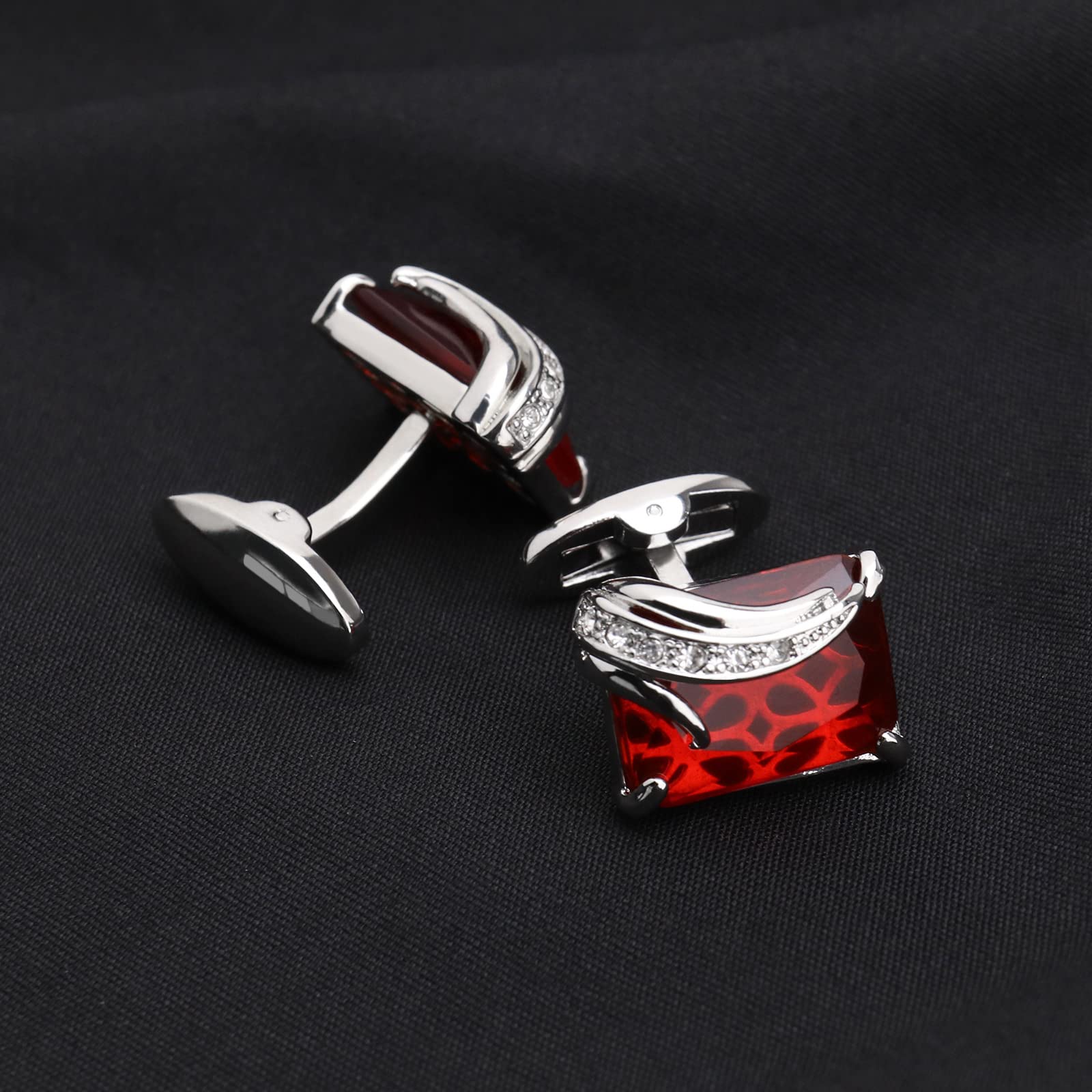 Elegant Red Crystal Cufflinks for Men - Classic Fashion Cuff Links for Dress Shirts - Perfect Gift for Father, Groom & Business Professionals - Ideal for Weddings, Formal Events & Office Wear