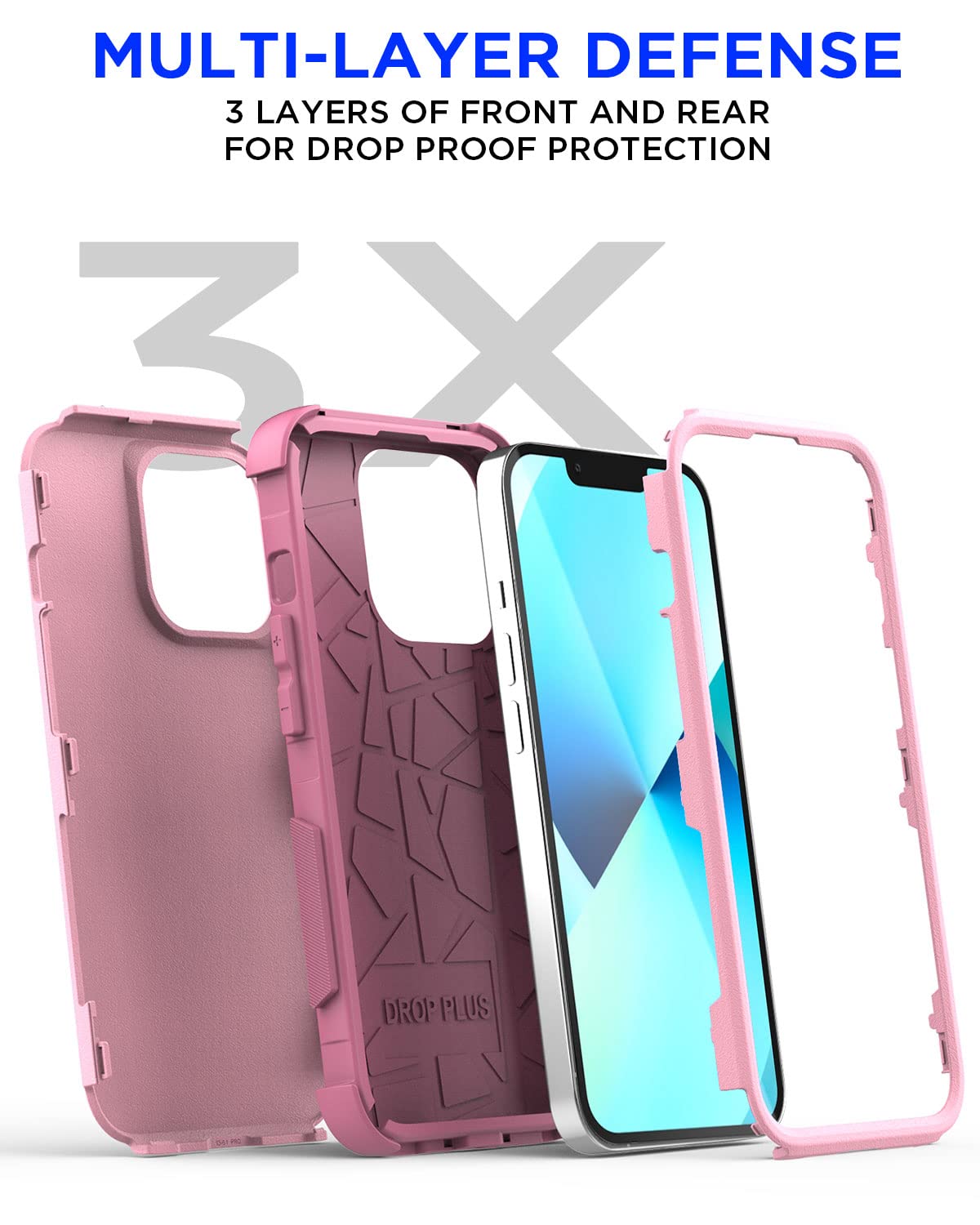 AICase Heavy Duty 3-Layer Rugged Case for iPhone 13 & iPhone 14 - Military Grade Drop Proof, Shockproof, Dustproof Protection - Pink - Perfect for Outdoor Adventures, Construction Work & Extreme Sports