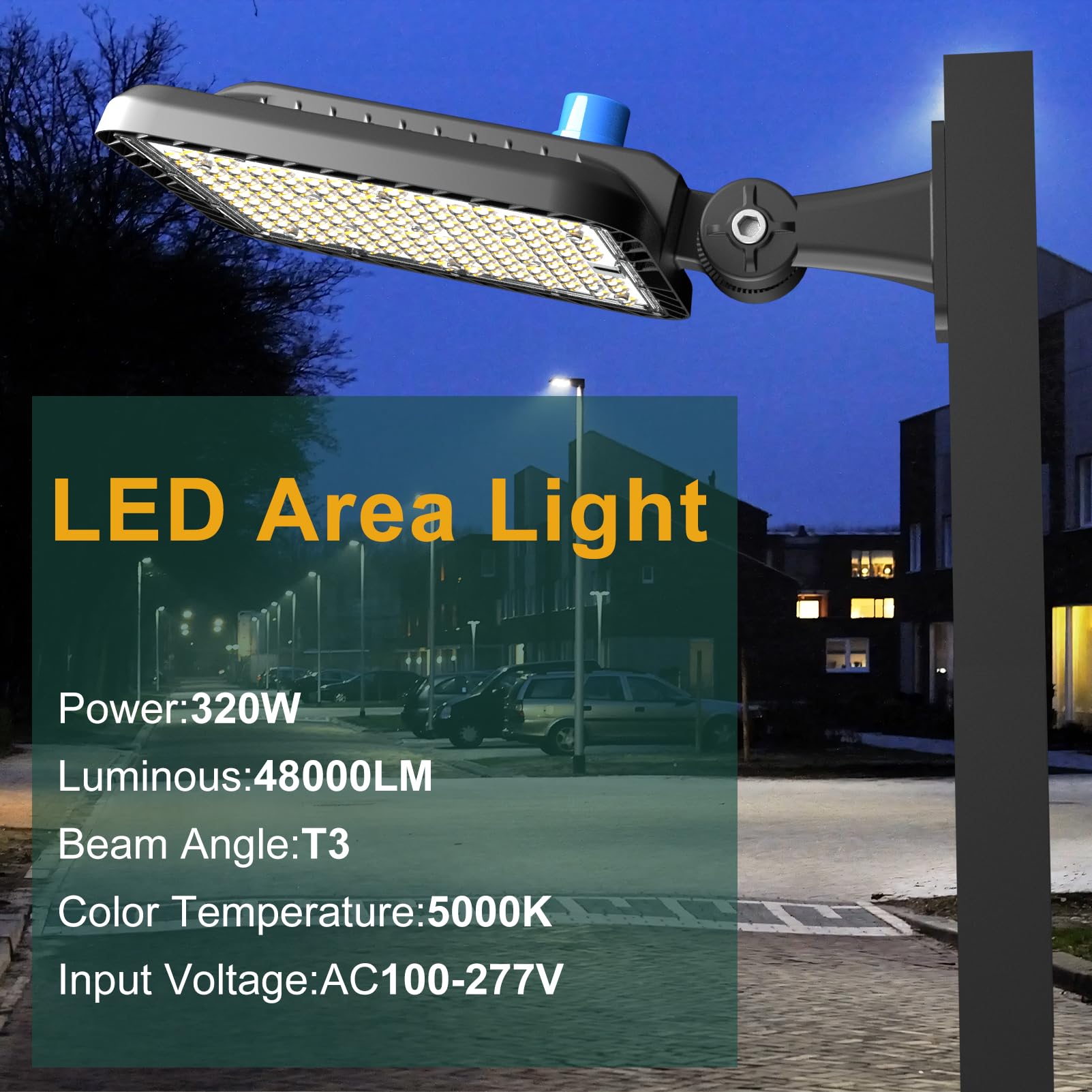 **320W (350 x 1W LED) High-Efficiency LED Parking Lot Light – 48,000 Lumens (Equivalent to 1200W HID/HPS) – 150LM/W Arm Mount – Dusk to Dawn Sensor – IP65 Waterproof – 6KV Surge Protection – 7-Year Warranty – 2-Pack – Ideal for Outdoor Parking Lots, Streets, and Commercial Areas**