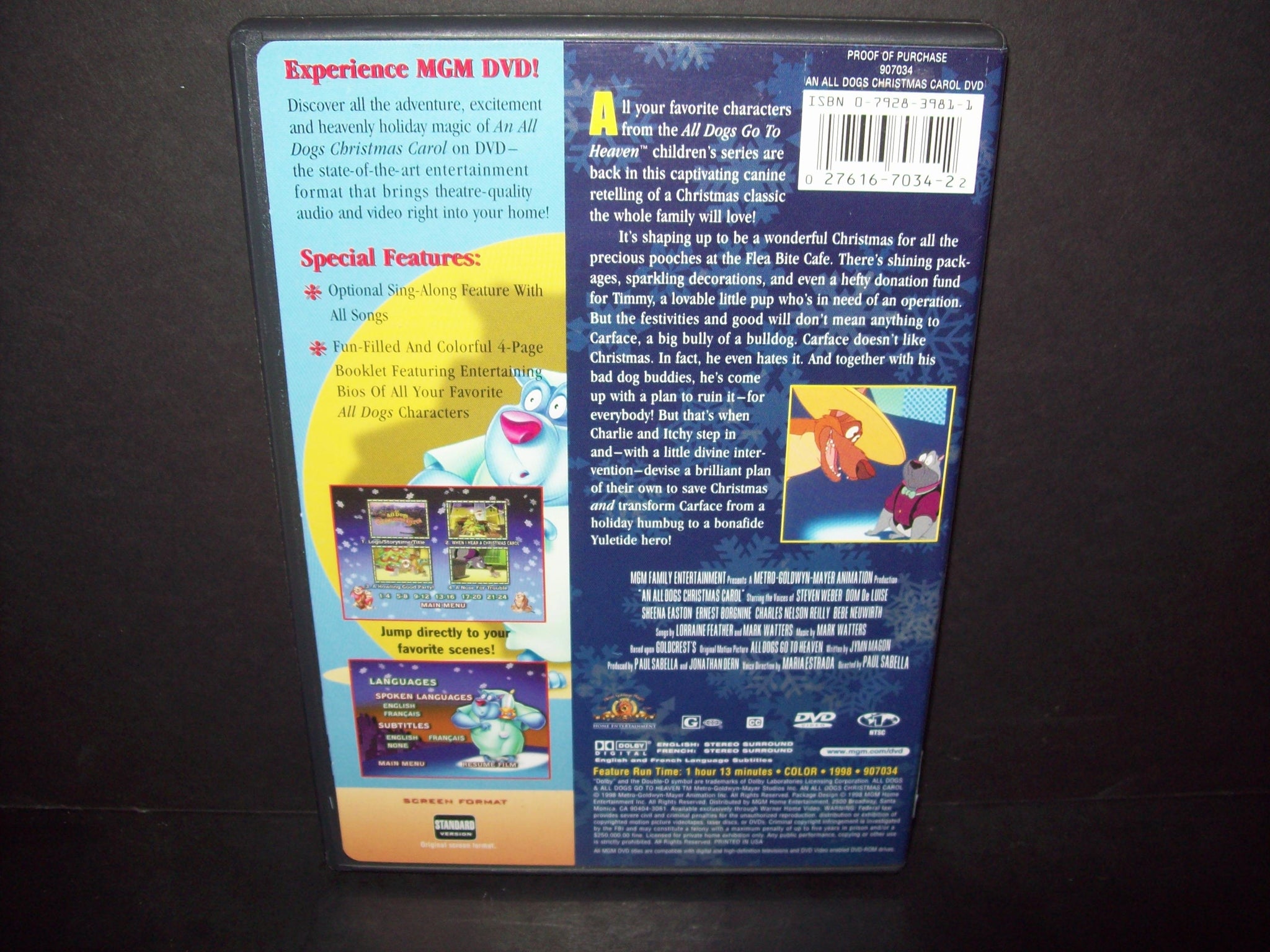 An All Dogs Christmas Carol DVD - Starring Stephen Weber & Ernest Borgnine - Mint Condition | Holiday Family Movie Night Gift