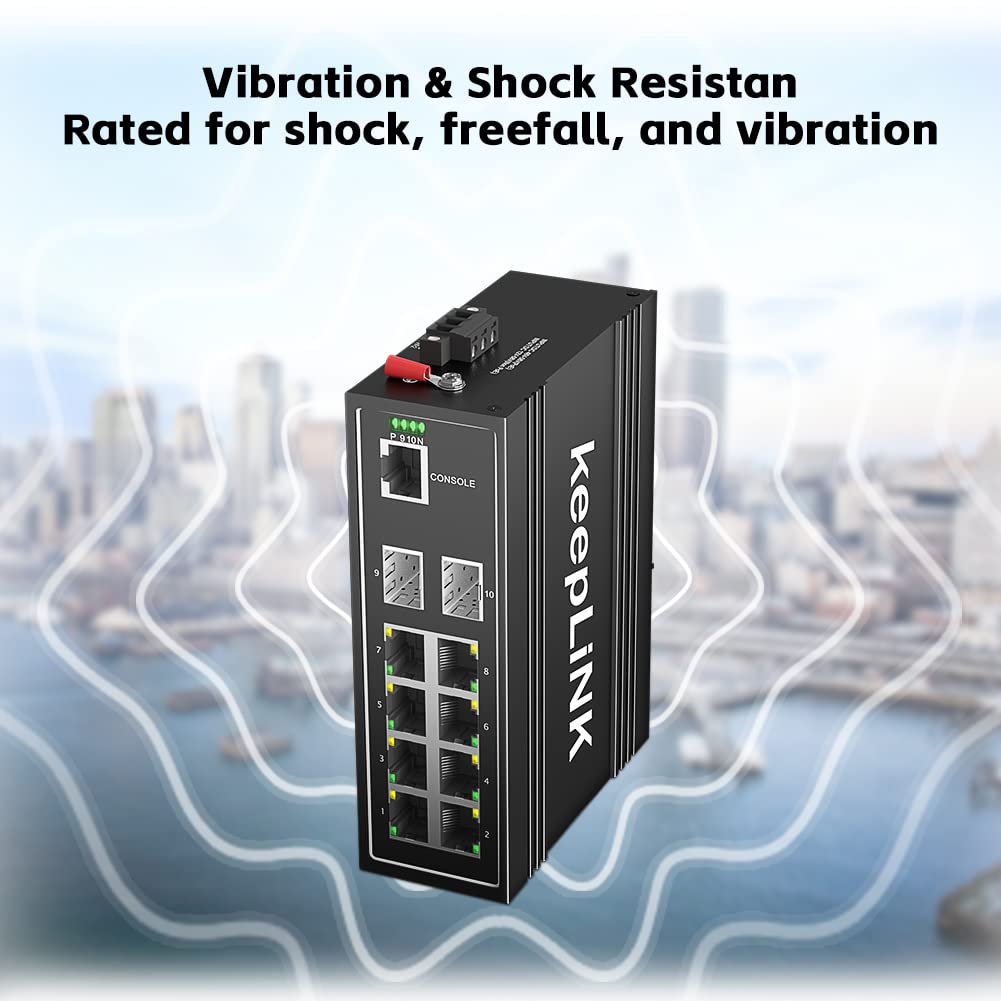 10-Port Industrial Gigabit PoE Switch | 8 PoE+ Ports @130W | 2 SFP Slots | DIN Rail Mount | IP40 Rated | -30°C to 75°C Operation | Lifetime Warranty | Ideal for Factory Automation, Security Camera Systems & Harsh Environments