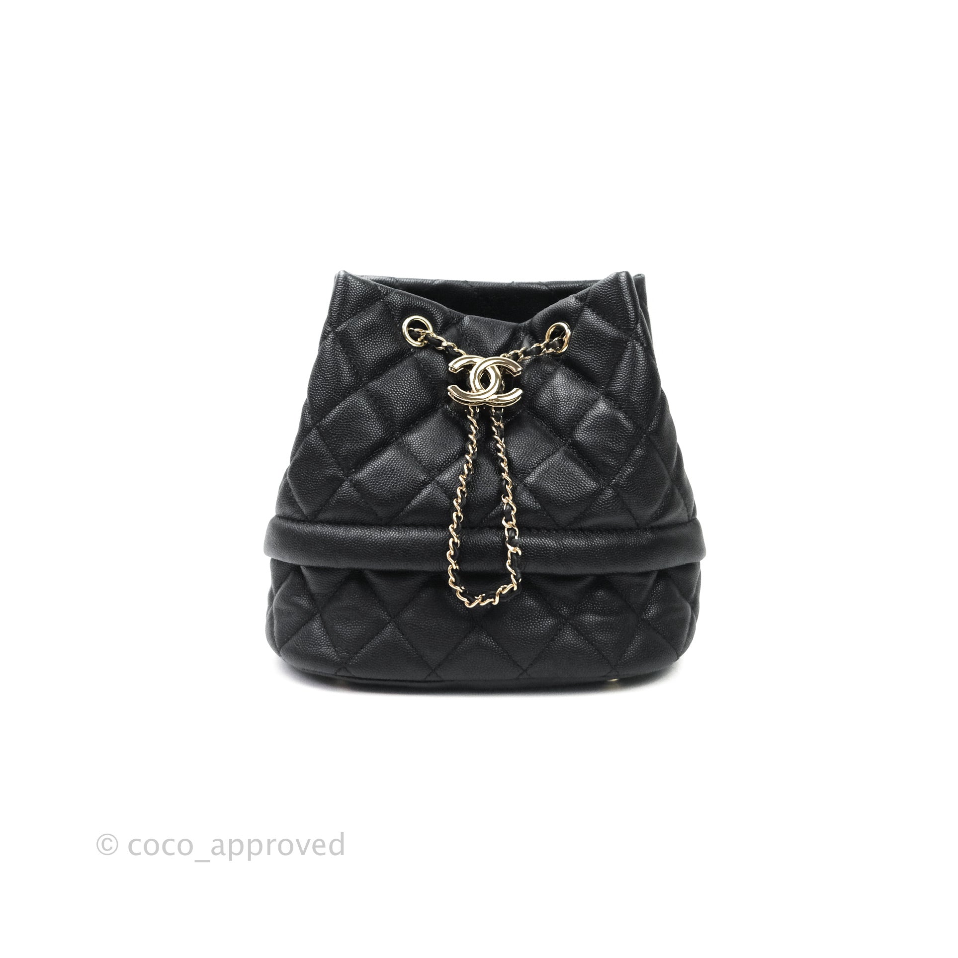 Chanel Caviar Quilted Rolled Up Bucket Drawstring Bag Black Gold Hardware - Luxury Designer Handbag for Women, Perfect for Everyday Use, Travel & Special Occasions
