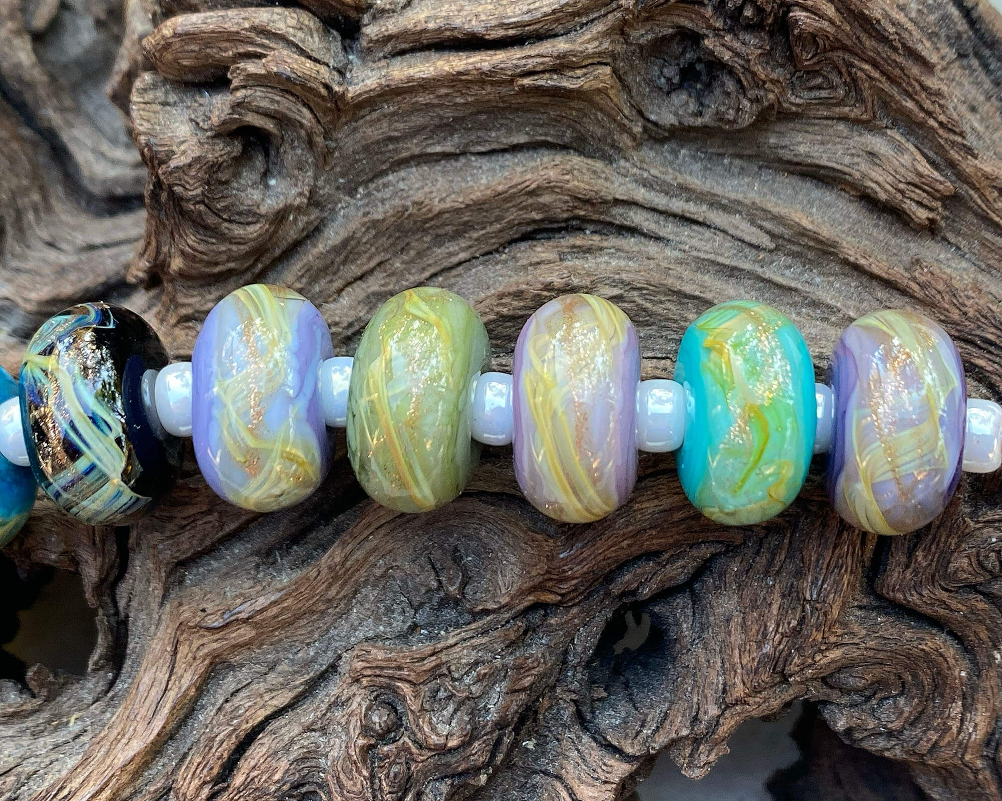 8-Piece Shimmer Twist Lampwork Glass Beads Set for Jewelry Making - DIY Bracelet, Necklace & Craft Projects (SRA)