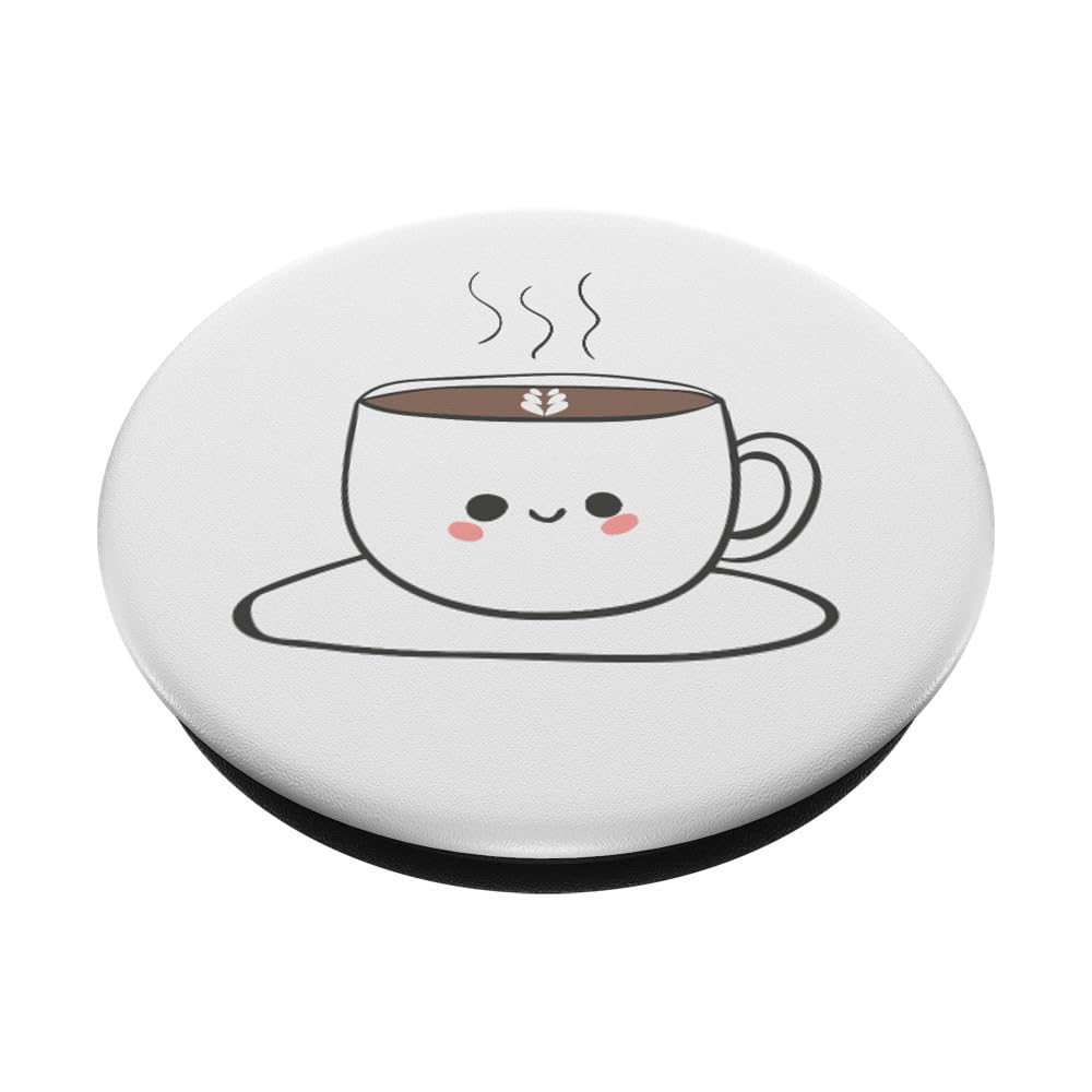 Happy Smiling Coffee Cup PopSockets PopGrip - Adhesive Phone Grip & Stand for Coffee Lovers - Perfect for Phones, Tablets, and Daily Commute