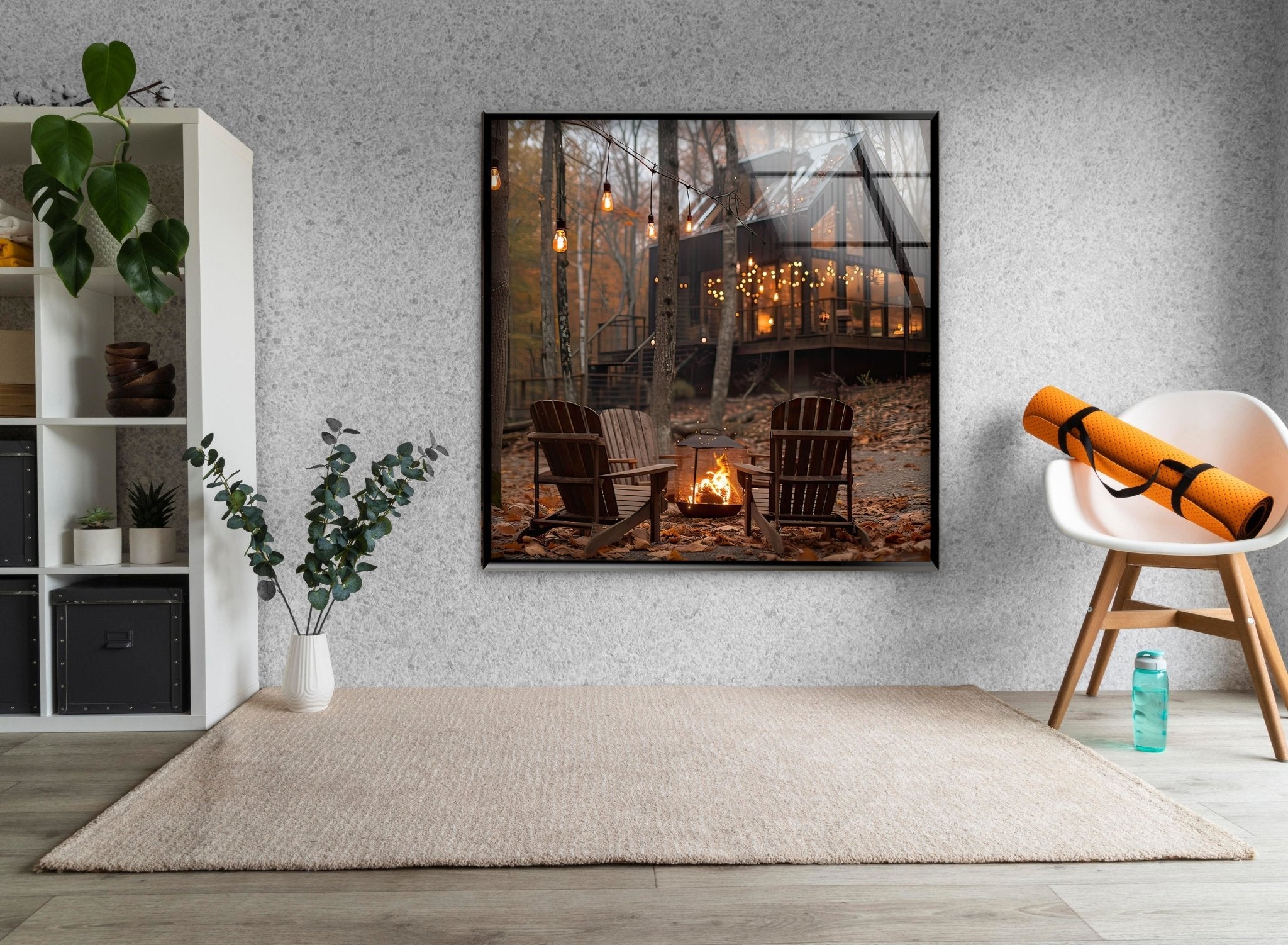 Adirondack Camping Glass Wall Art - Rustic Cabin Decor for Living Room, Bedroom & Office - Perfect for Nature Lovers & Outdoor Enthusiasts
