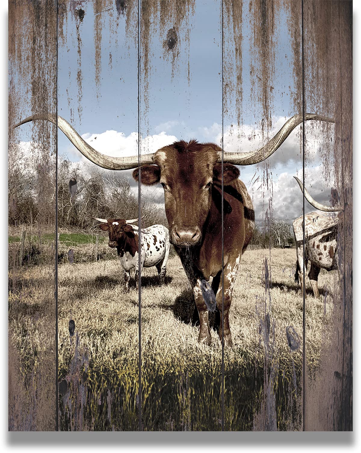 Govivo Longhorn Wall Art Print - Rustic Farmhouse Decor for Living Room, Western Cowboy & Ranch Style Home Decor - 11x14 Unframed Canvas Poster - Perfect for Cabin, Lodge, or Southwestern Themed Spaces
