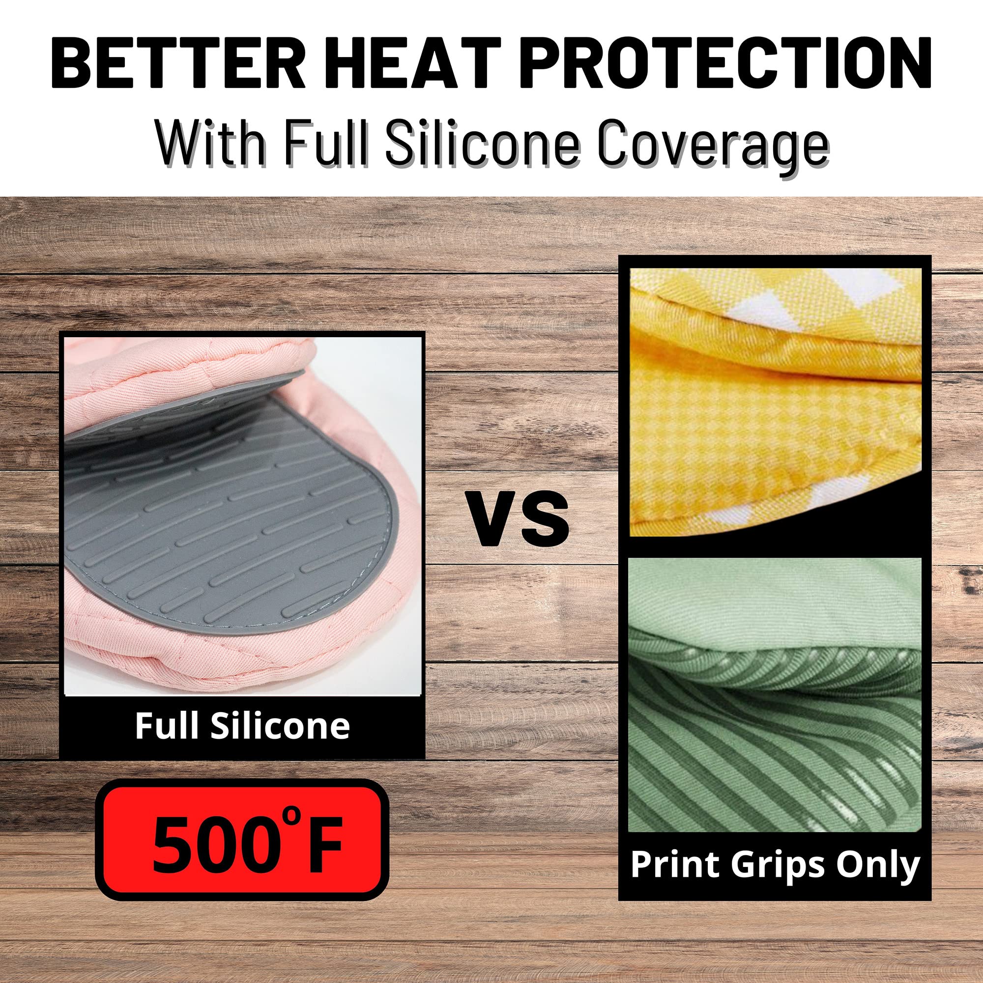 Heat Resistant Silicone Oven Mitts & Pot Holders Set - Pink Mini Kitchen Gloves for Cooking, Baking, Grilling - Non-Slip Protection for Hot Pans, Dishes & Baking Trays