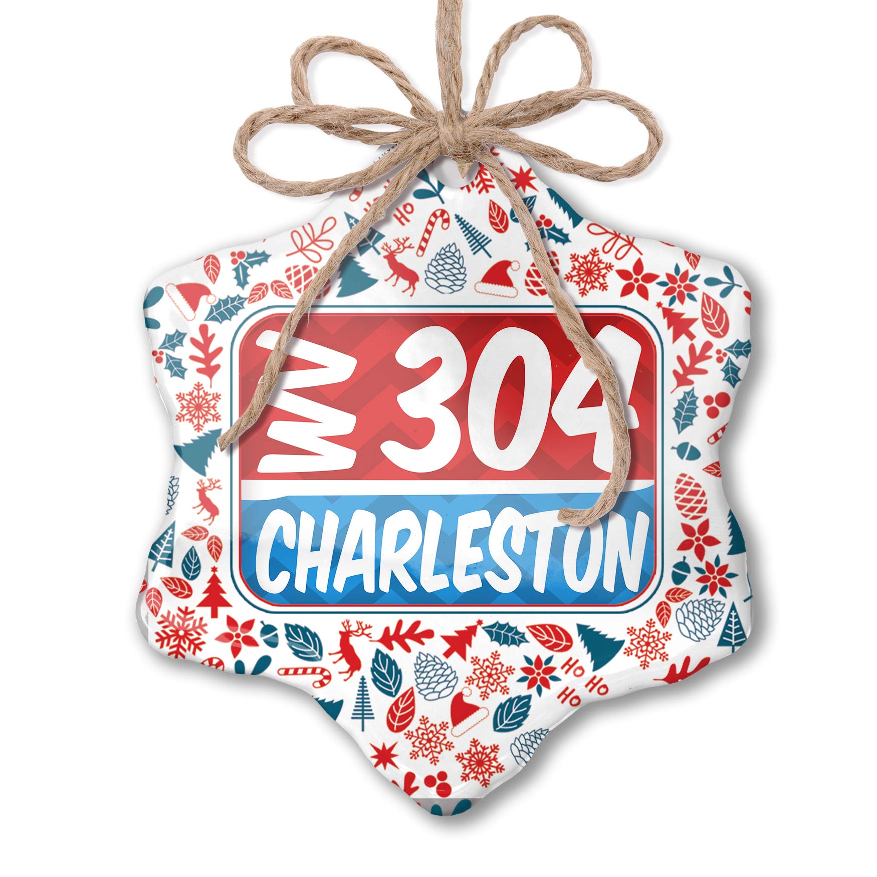 304 Charleston WV Christmas Ornament - Patriotic Red White & Blue Xmas Tree Decorations for Holiday Home Decor & Gift Giving