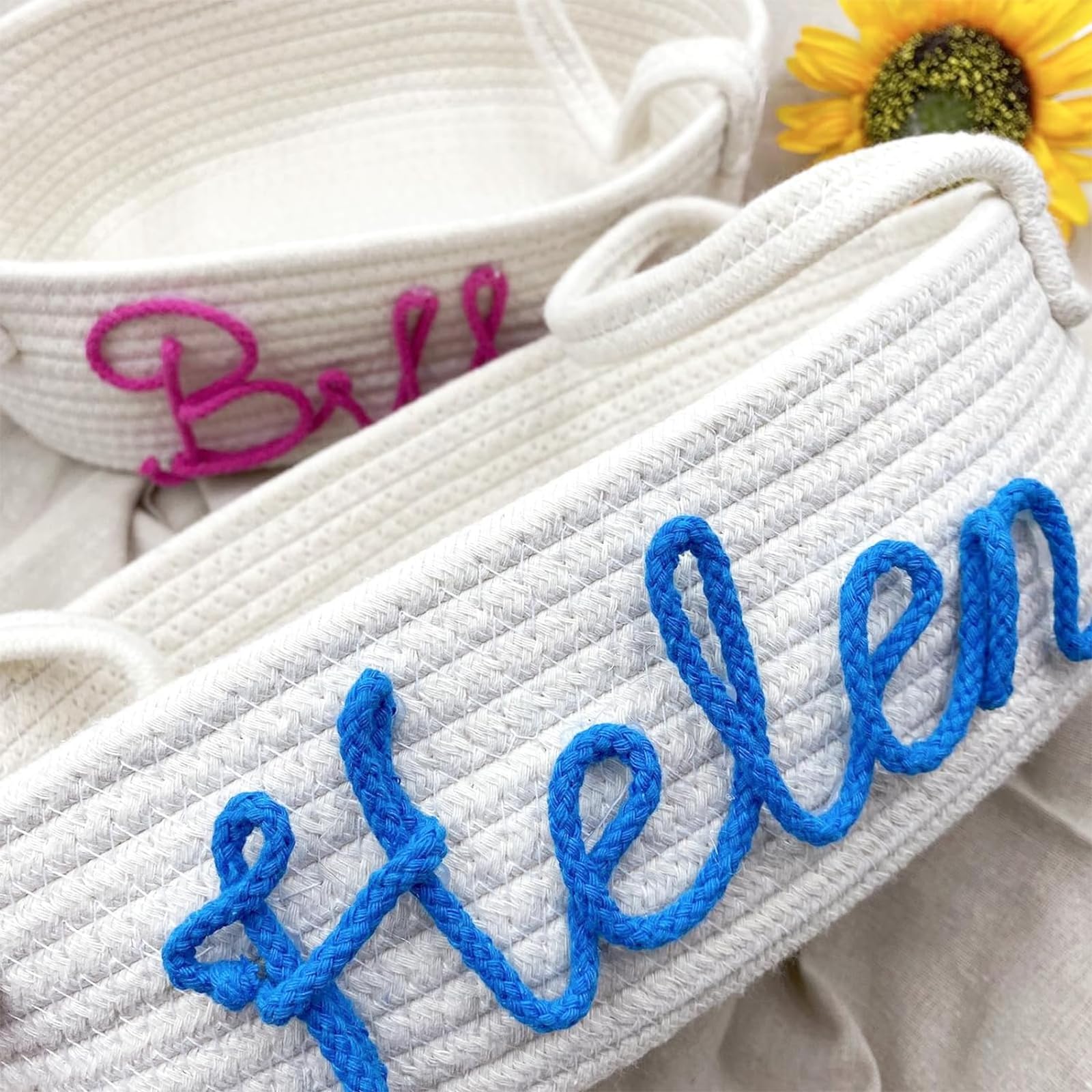 Personalized Baby Name Cotton Rope Basket - Custom Diaper Caddy & Nursery Organizer with Shelf Storage - Decorative Round Bin for Baby Clothes, Toys & Essentials - Perfect for Nursery, Bedroom & Bathroom Organization (Style A)