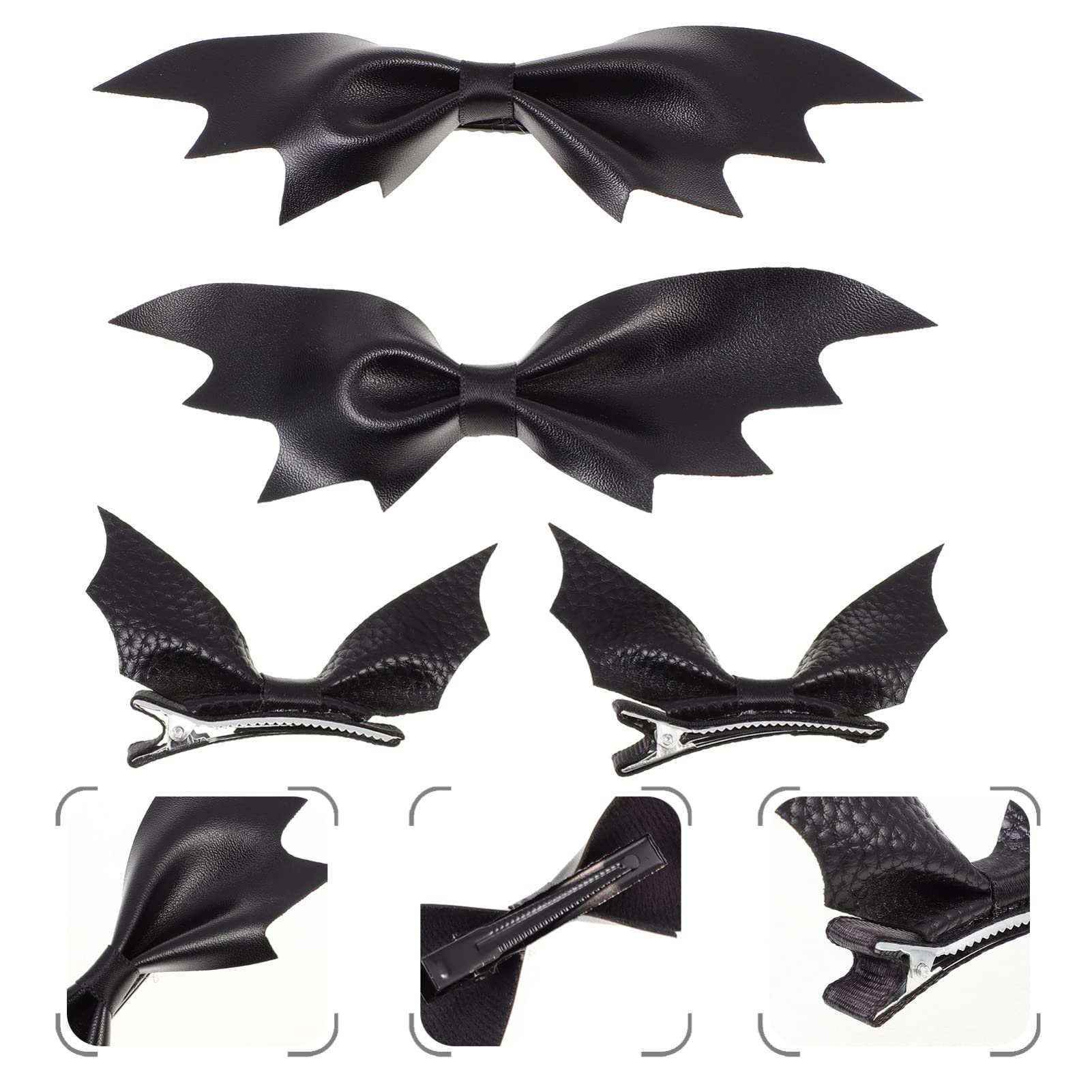 Gothic Bat Wing Hair Clips - Halloween Devil Hair Accessories Set (4pcs) for Women, Cosplay Costume, Gothic Party & Spooky Themed Events - KALLORY Alligator Hair Clips