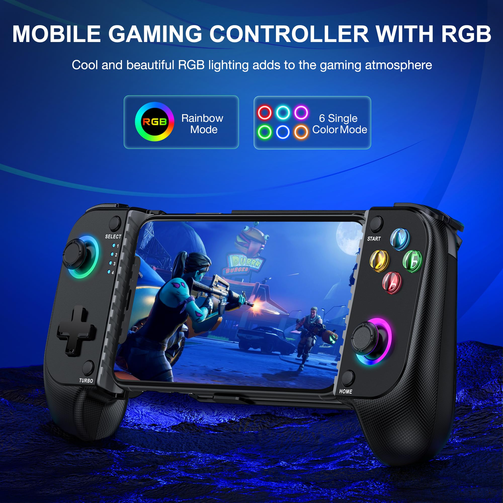Wireless Mobile Game Controller for iPhone/Android - RGB Gaming Pad for Xbox/PS/Steam - Perfect for Minecraft & Mobile Gaming
