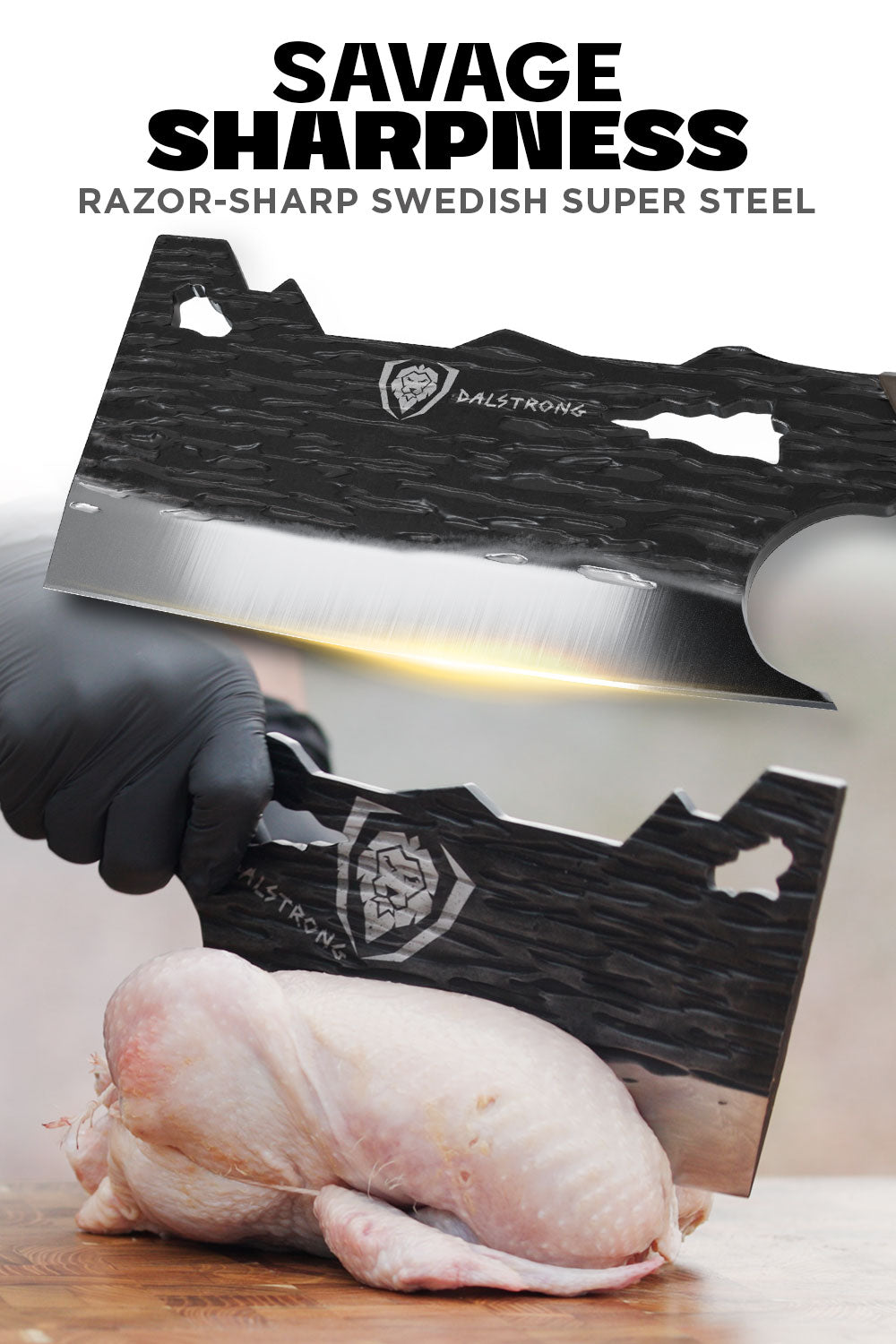 Dalstrong Obliterator Cleaver Knife - Premium Barbarian Series with Acacia Wood Stand - Perfect for Butchering, Meat Processing & Outdoor Cooking