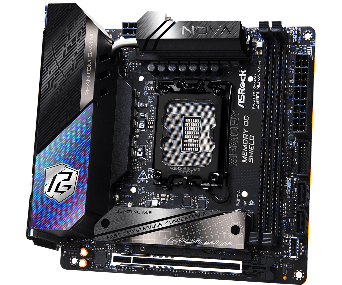 ASRock Z890I Nova WiFi Mini ITX Motherboard - Intel LGA 1700 Socket, DDR5, PCIe 5.0, Dual M.2, WiFi 6E - Perfect for Compact Gaming PCs & Home Theater Builds