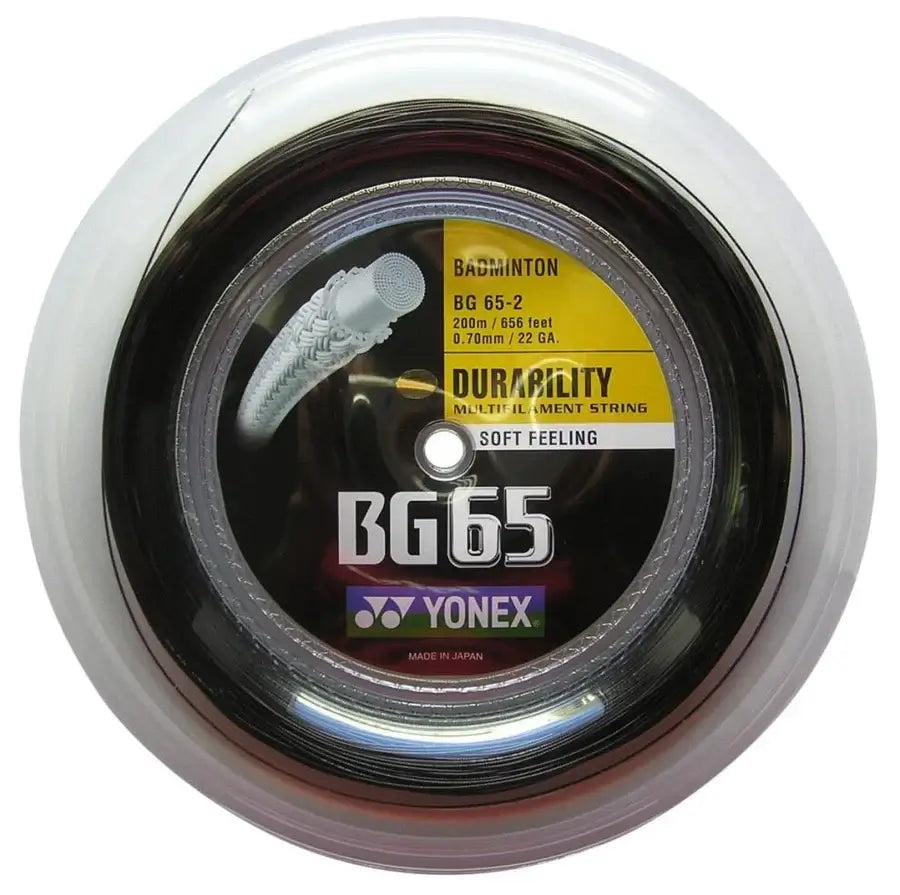 YONEX BG 65 Badminton String [200m Reel] - High Performance Badminton Racket String for Professional & Recreational Players - Perfect for Tournaments & Training Sessions