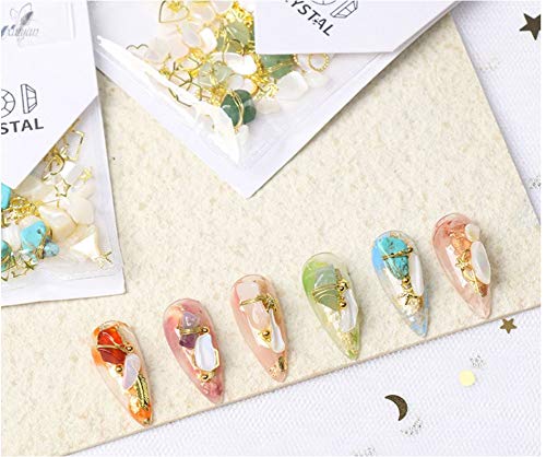3D Nail Art Decoration Stones - Mix Sizes Crystal Shell Pieces with Professional Tweezers for DIY Manicure (Jade Powder) | Perfect for Nail Salon, Home Nail Design & Gift Giving