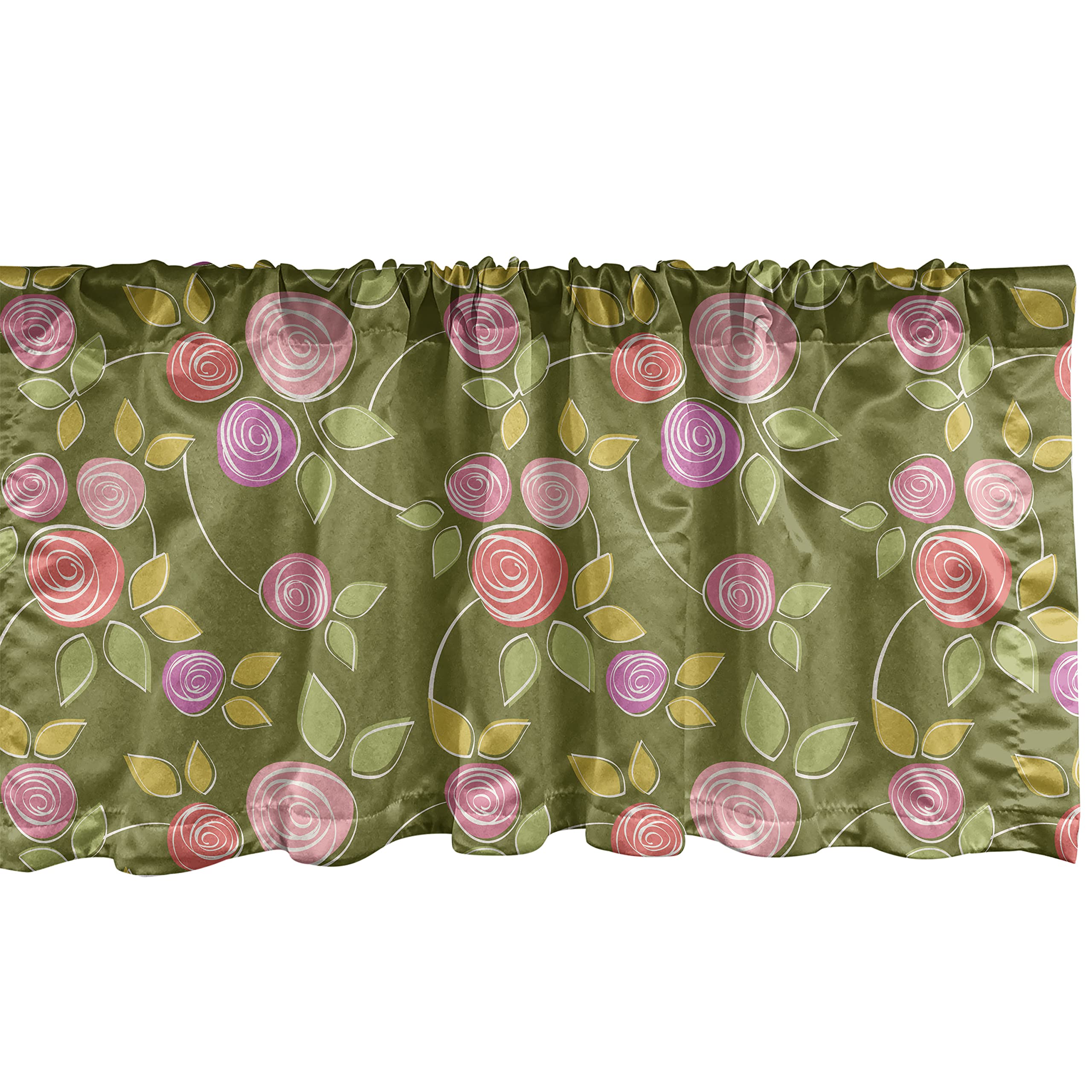 Ambesonne Rose Window Valance - Minimalist Rose Buds Spiral Design with Curved Stems, 54x18 Inch Rod Pocket Curtain Valance for Kitchen & Bedroom Decor in Fawn Khaki | Perfect for Farmhouse, Cottage & Boho Style Home Decor