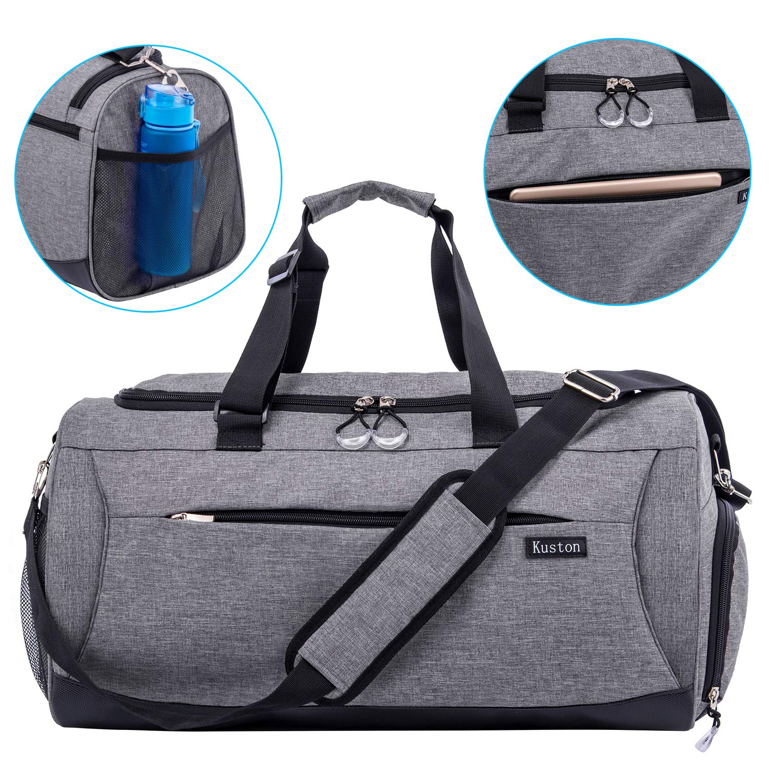 Kuston Sports Gym Bag with Separate Shoes Compartment & Wet Pocket - Durable Gym Duffel Bag for Men & Women - Perfect for Workouts, Travel & Overnight Trips