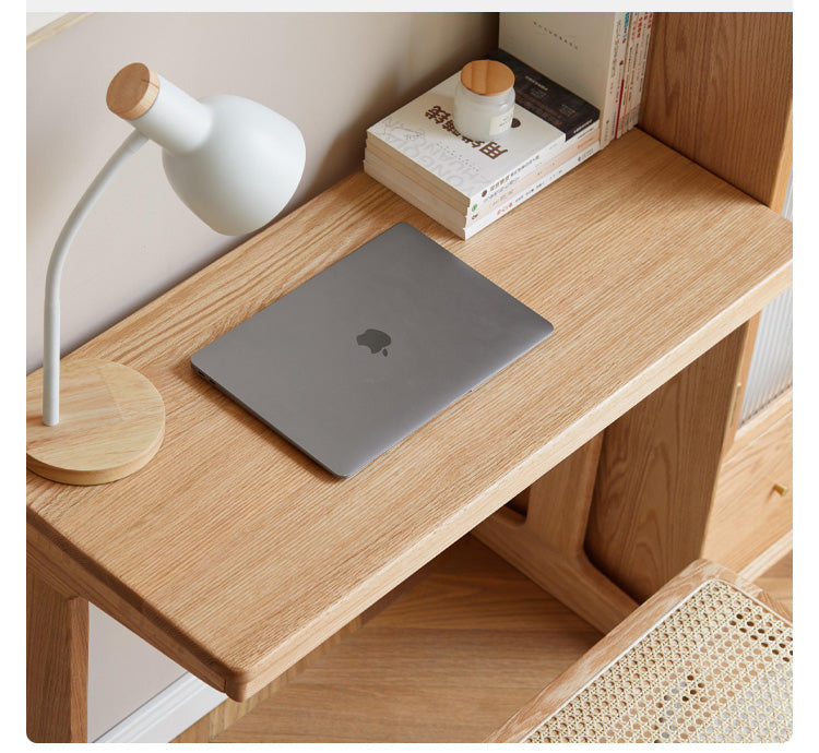 Oak Solid Wood Small Office Desk & Side Table - Compact Home Office Furniture for Workspace, Living Room, or Bedroom