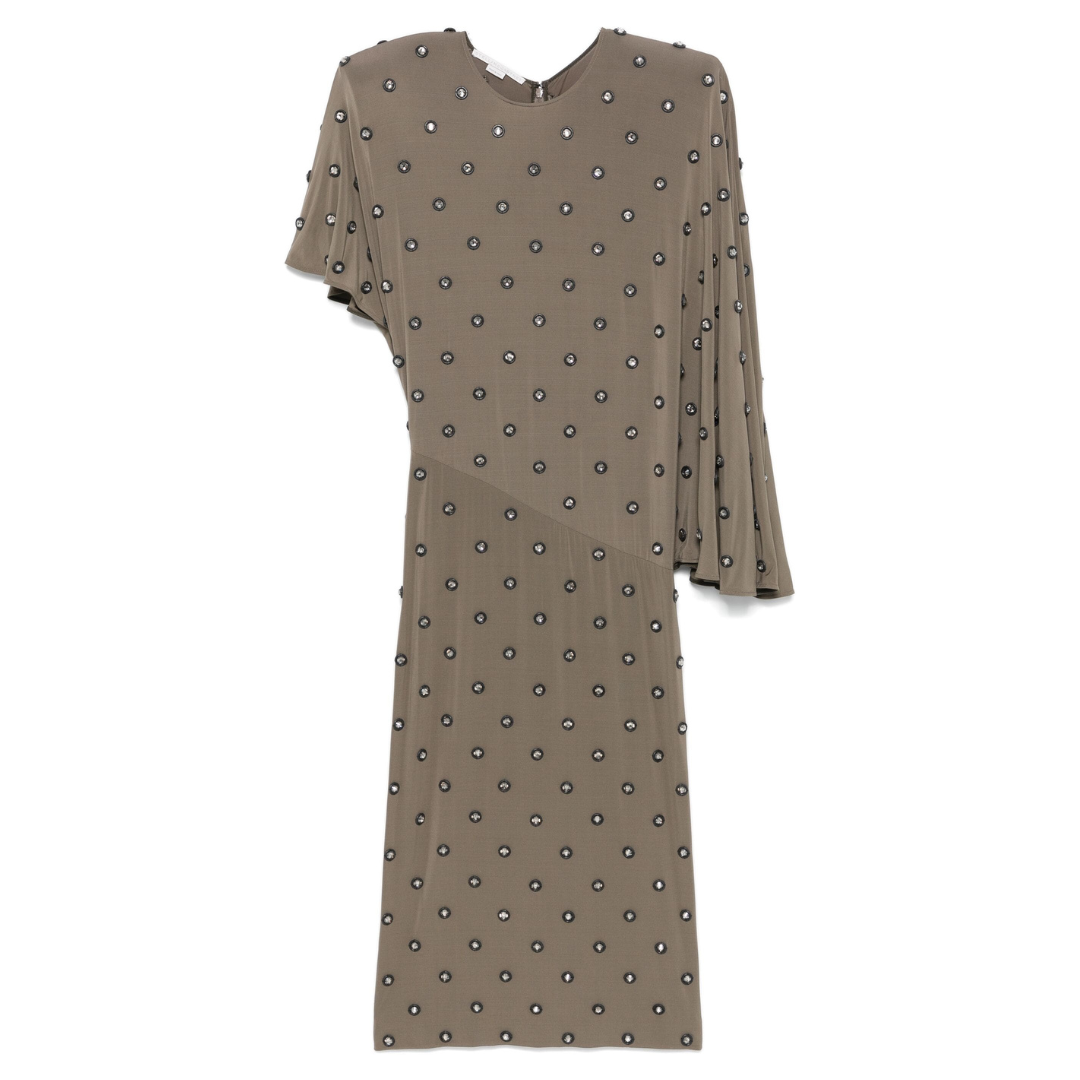 Elegant Crystal Embellished Draped Jersey Dress for Women - Perfect for Evening Parties, Weddings & Special Occasions