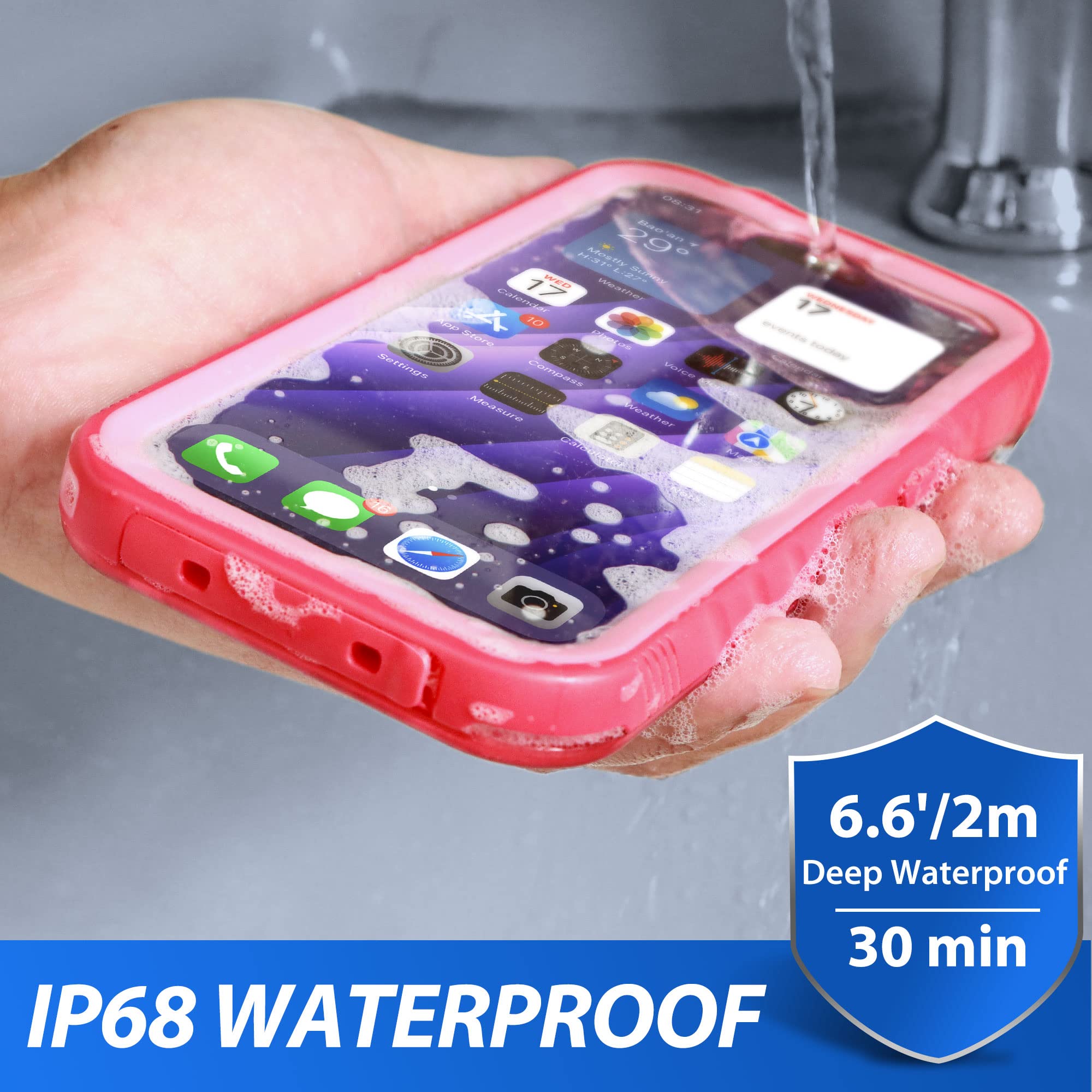 SPORTLINK Waterproof Shockproof Dustproof Case for iPhone 14 Pro (6.1 Inch) - Full Body Protection with Built-in Screen Protector | Pink | Perfect for Outdoor Activities, Swimming, Hiking & Extreme Sports