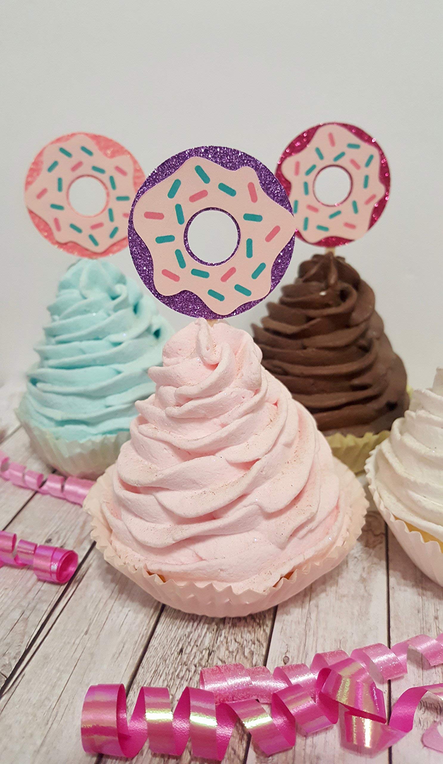 Colorful Donut Cupcake Toppers for Birthday Parties, Baby Showers & Wedding Cakes – Edible Decorations for Baking & Dessert Displays